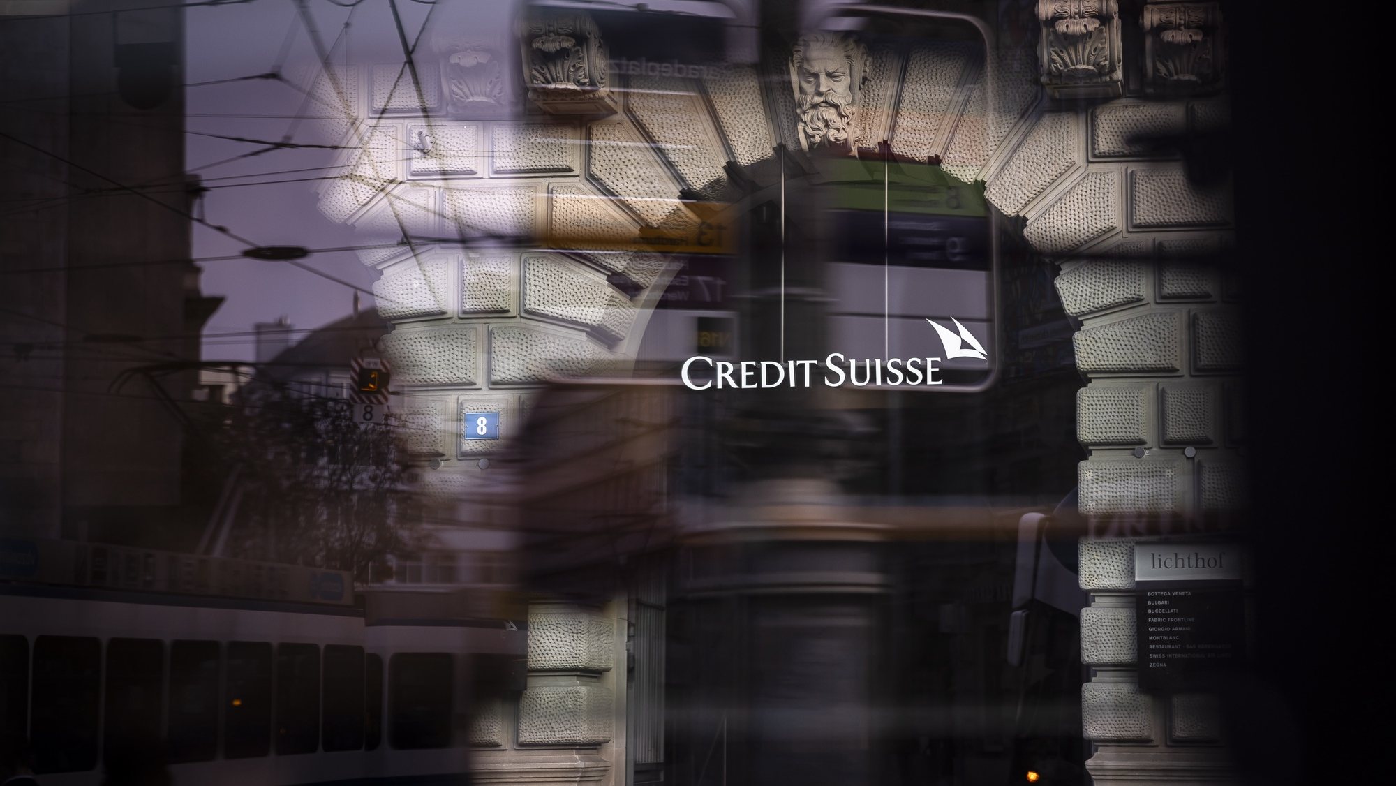 epa10268766 The logo of Swiss bank Credit Suisse at a building in Zurich, Switzerland, 27 October 2022. Credit Suisse on 27 october announced a restructuring plan that includes shrinking its investment bank and raising four billion Swiss francs.  EPA/MICHAEL BUHOLZER