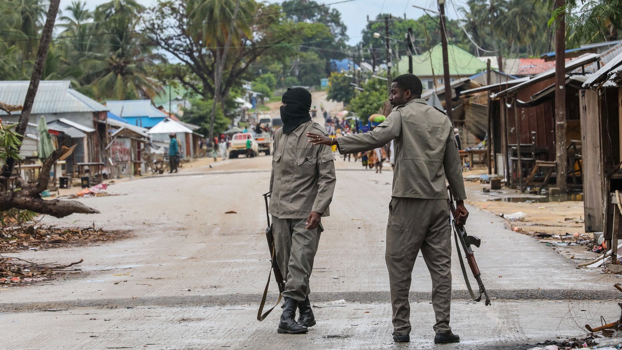 Mozambique army soldier patrols the streets of Palma., Cabo Delgado, Mozambique, 12 April 2021. The violence unleashed more than three years ago in Cabo Delgado province escalated again about two weeks ago, when armed groups first attacked the town of Palma. JOAO RELVAS/LUSA