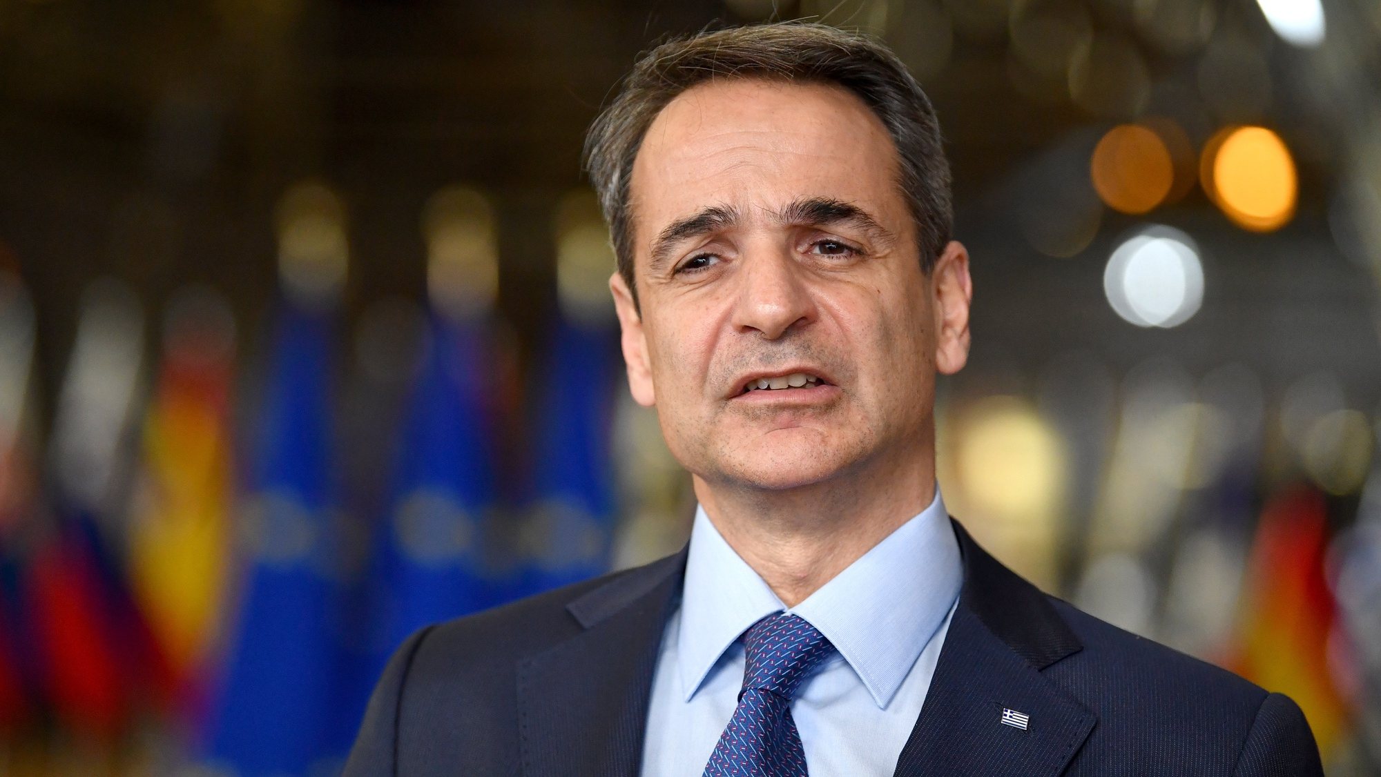 epa09781760 Greece&#039;s Prime Minister Kyriakos Mitsotakis arrives for an emergency European Union (EU) summit on the situation in Ukraine at the European Council building in Brussels, Belgium, 24 February 2022. A special meeting of the European Council was urgently convened to discuss the situation in Ukraine. Ahead of the summit, EU leaders issued a joint statement in which they &#039;condemn in the strongest possible terms Russia&#039;s unprecedented military aggression against Ukraine.&#039;  EPA/JOHN THYS / POOL