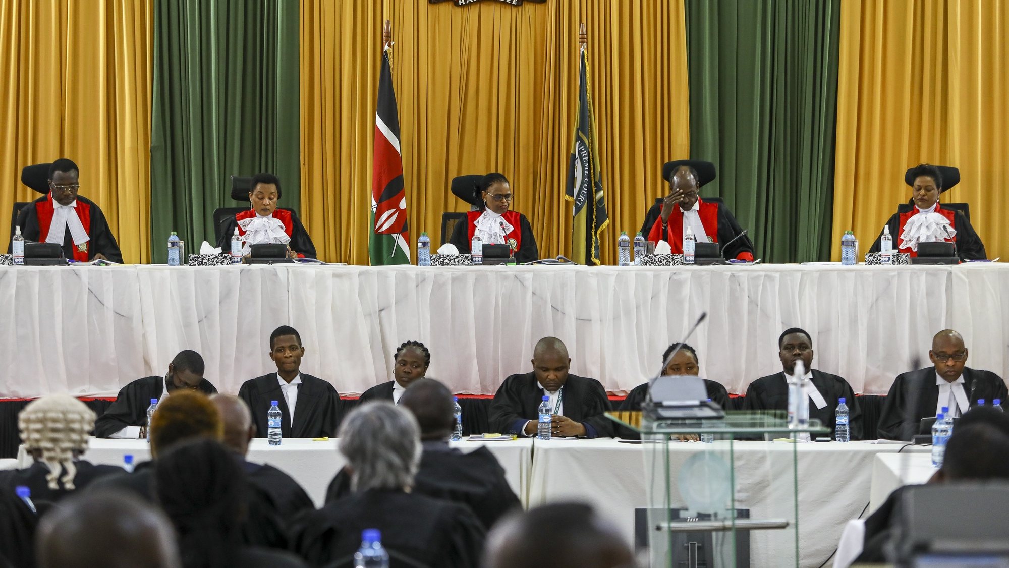 epa10160950 Kenya&#039;s Supreme Court judges (L-R) Justice Dr Smokin Wanjala, Deputy Chief Justice Philomena Mwilu, Chief Justice Martha Koome, Justice Mohamed Khadhar Ibrahim and Justice Njoki Susanna Ndung&#039;u during ruling session on petition filed by the opposition leader Raila Odinga challenging the outcome of the presidential elections, at the Milimani Law Courts in Nairobi, Kenya, 05 September 2022. Odinga filed a petition claiming that &#039;widespread malpractices&#039; occured during the 09 August presidential elections, in which Deputy President William Ruto was declared the President-elect.  EPA/DANIEL IRUNGU
