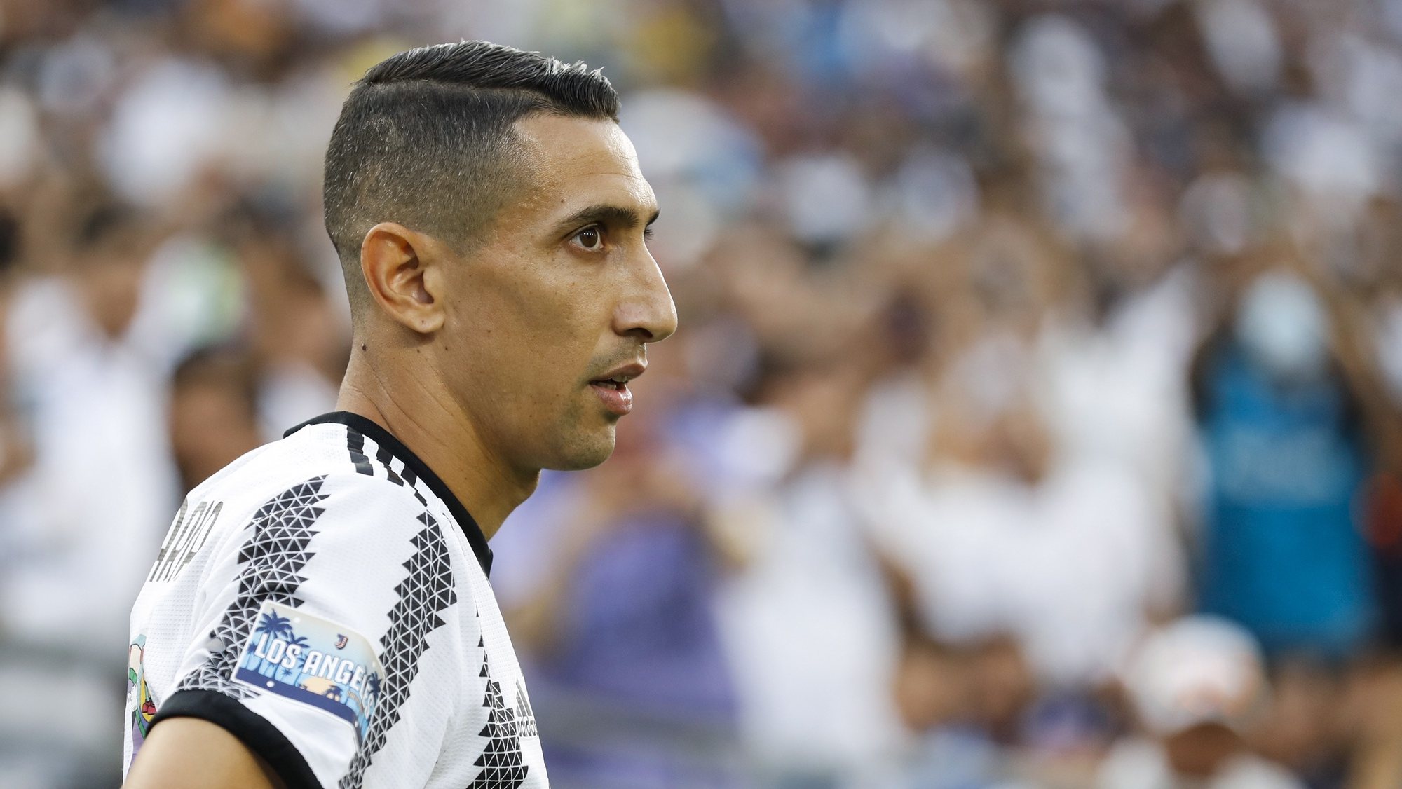 epa10099575 Juventus forward Angel Di Maria reacts during the first half of the pre-season game between Juventus F.C. and Real Madrid at the Rose Bowl in Pasadena, California, USA, 30 July 2022.  EPA/ETIENNE LAURENT
