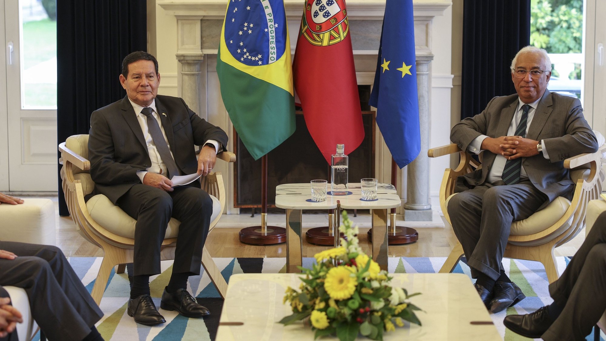 Portuguese Prime Minister Antonio Costa (R) and Brazilian Vice President Hamilton Mourao (L) during a meeting at Sao Bento Palace in Lisbon, Portugal, 22 November 2022. ANDRE KOSTERS/LUSA