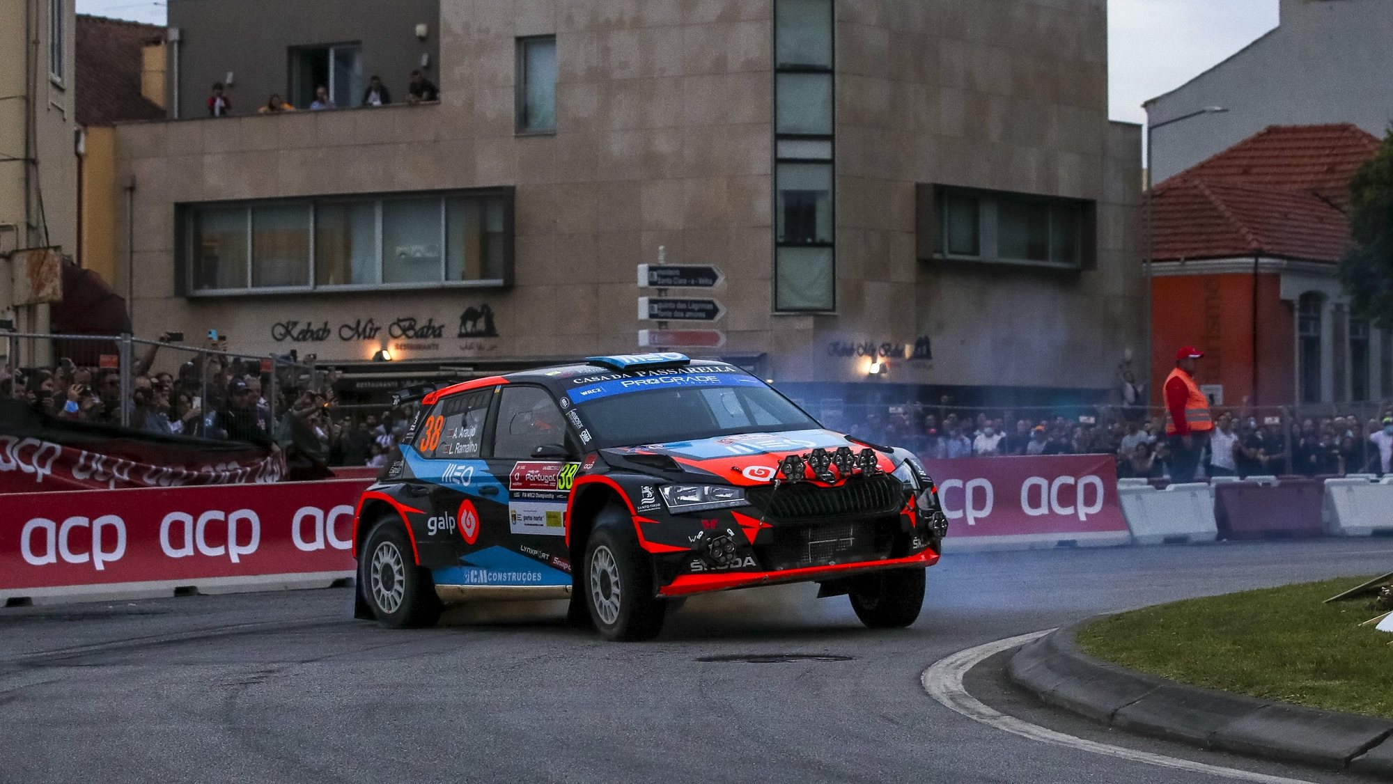 Armindo Araujo of Portugal drives his Skoda Fabia Evo RC2 Rally2 during the SS1 of the Rally Portugal 2022 as part of the World Rally Championship (WRC), in Coimbra, Portugal, 19 May 2022. PAULO NOVAIS/LUSA