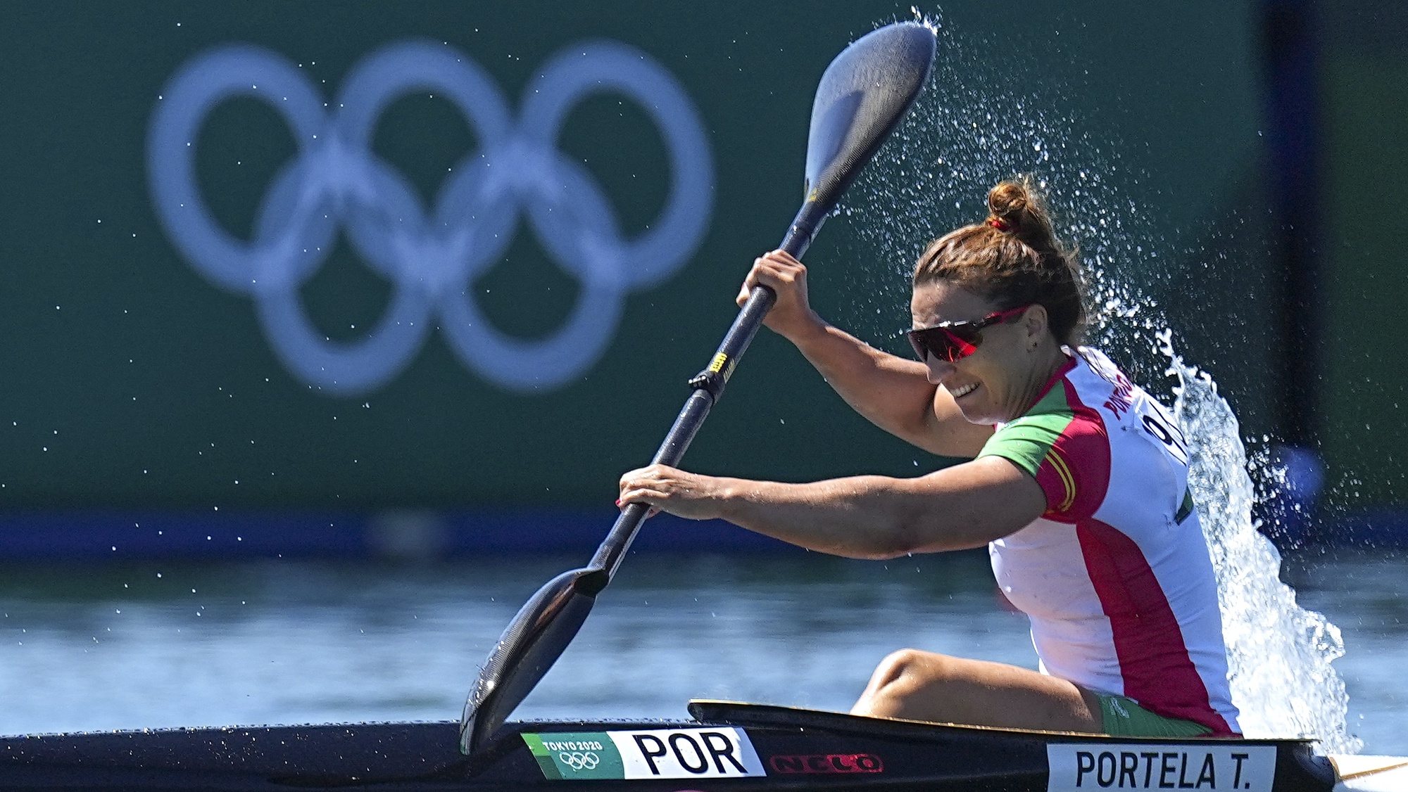 epa09396143 Teresa Portela from Portugal in action during the Women&#039;s Kayak Single 500m Semifinals of the Canoeing Sprint events of the Tokyo 2020 Olympic Games at the Sea Forest Waterway in Tokyo, Japan, 05 August 2021.  EPA/NIC BOTHMA