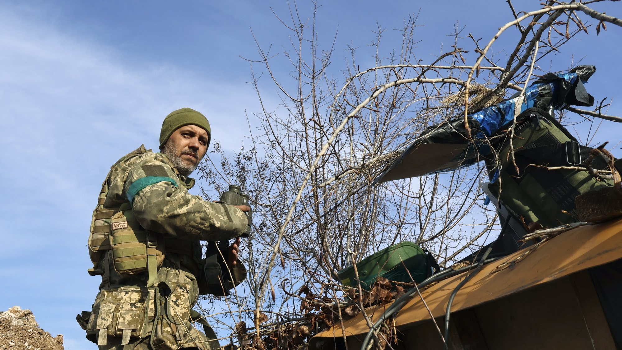 epa10543348 A Ukrainian soldier from an anti-aircraft unit seen in position, at an undisclosed location near the frontline city of Bakhmut, eastern Ukraine, 25 March 2023 The frontline city of Bakhmut, a key target for Russian forces, has seen heavy fighting for months. Russian troops on 24 February 2022, entered Ukrainian territory, starting a conflict that provoked destruction and a humanitarian crisis.  EPA/ROMAN CHOP