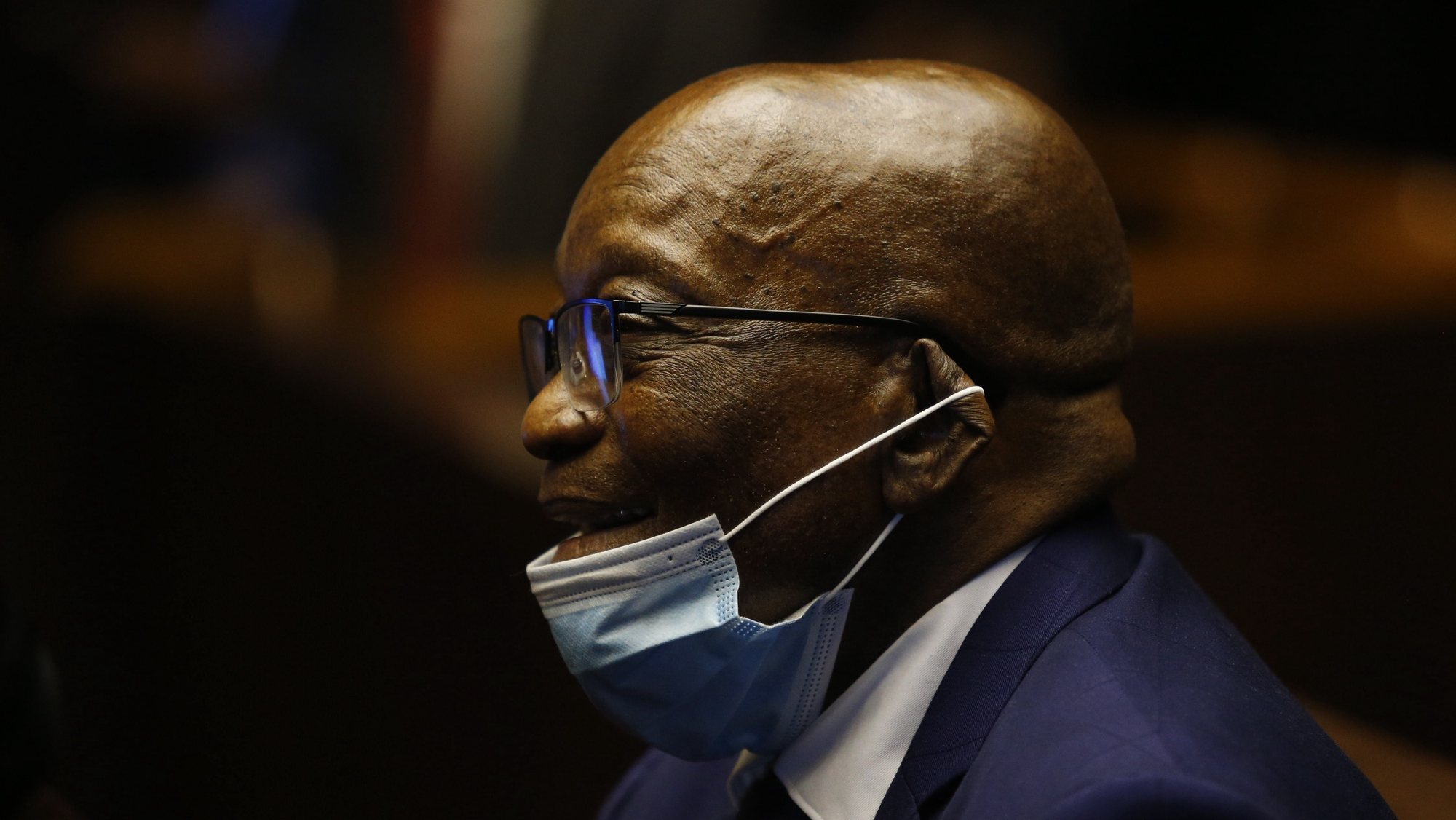 epa09206227 Former South African President Jacob Zuma appears in the Pietermaritzburg High Court, in Pietermaritzburg, South Africa, 17 May 2021. The former President is facing corruption charges related to arms deals that happened during this presidency.  EPA/ROGAN WARD / POOL