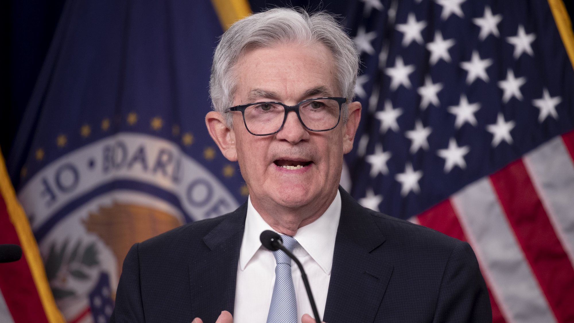 epa10282168 Chair of the Federal Reserve Jerome Powell holds a news conference following the Federal Open Market Committee meeting, in Washington, DC, USA, 02 November 2022. The Federal Reserve raised its benchmark interest rate by three-quarters of a point for a fourth straight time.  EPA/MICHAEL REYNOLDS
