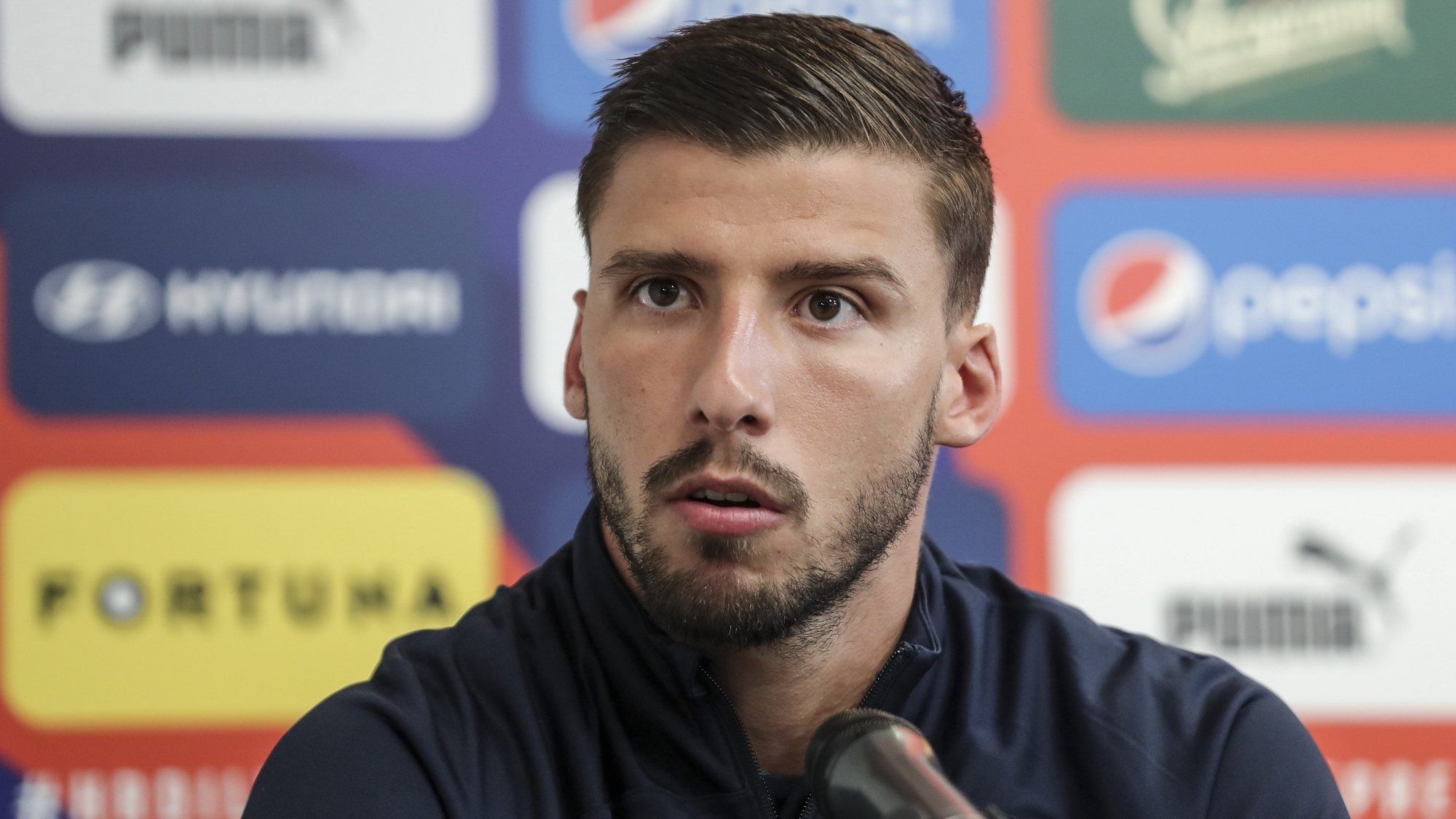 Portugal soccer player Ruben Dias speaks during the press conference prior to tomorrows UEFA Nations League soccer match against Czech Republic at Sinobo Stadium in Prague Czech Republic, 23 September 2022. MIGUEL A. LOPES/LUSA