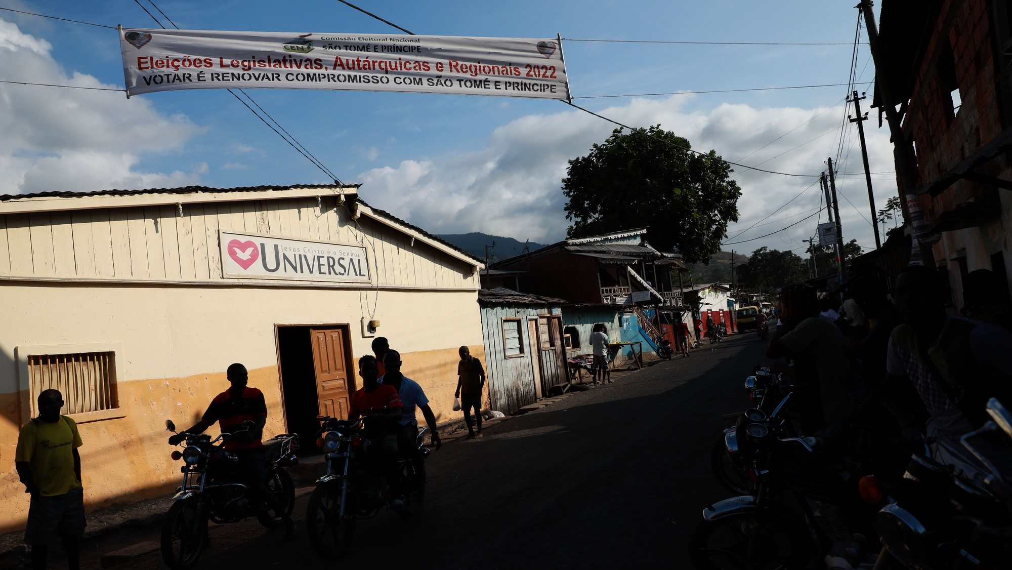 Banner during electoral campaigns for the legislative elections, at Neves, Sao Tome and Principe, 20 September 2022. Sao Tome and Principe goes to the polls for the legislative elections on the 25 September 2022. ESTELA SILVA/LUSA