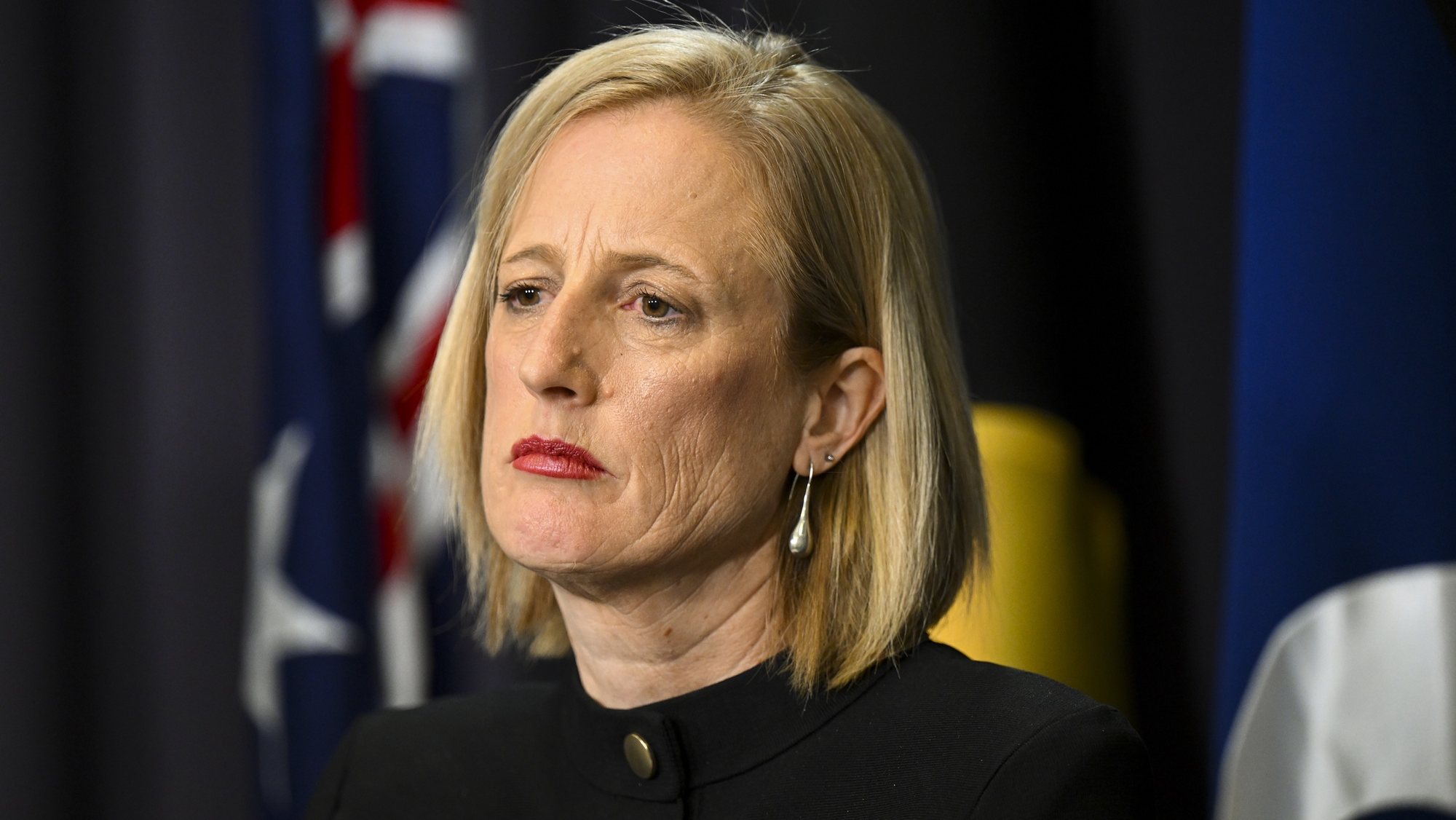 epa10194605 Australian Finance Minister Katy Gallagher speaks to media during a press conference at Parliament House in Canberra, Australia, 20 September 2022.  EPA/LUKAS COCH AUSTRALIA AND NEW ZEALAND OUT