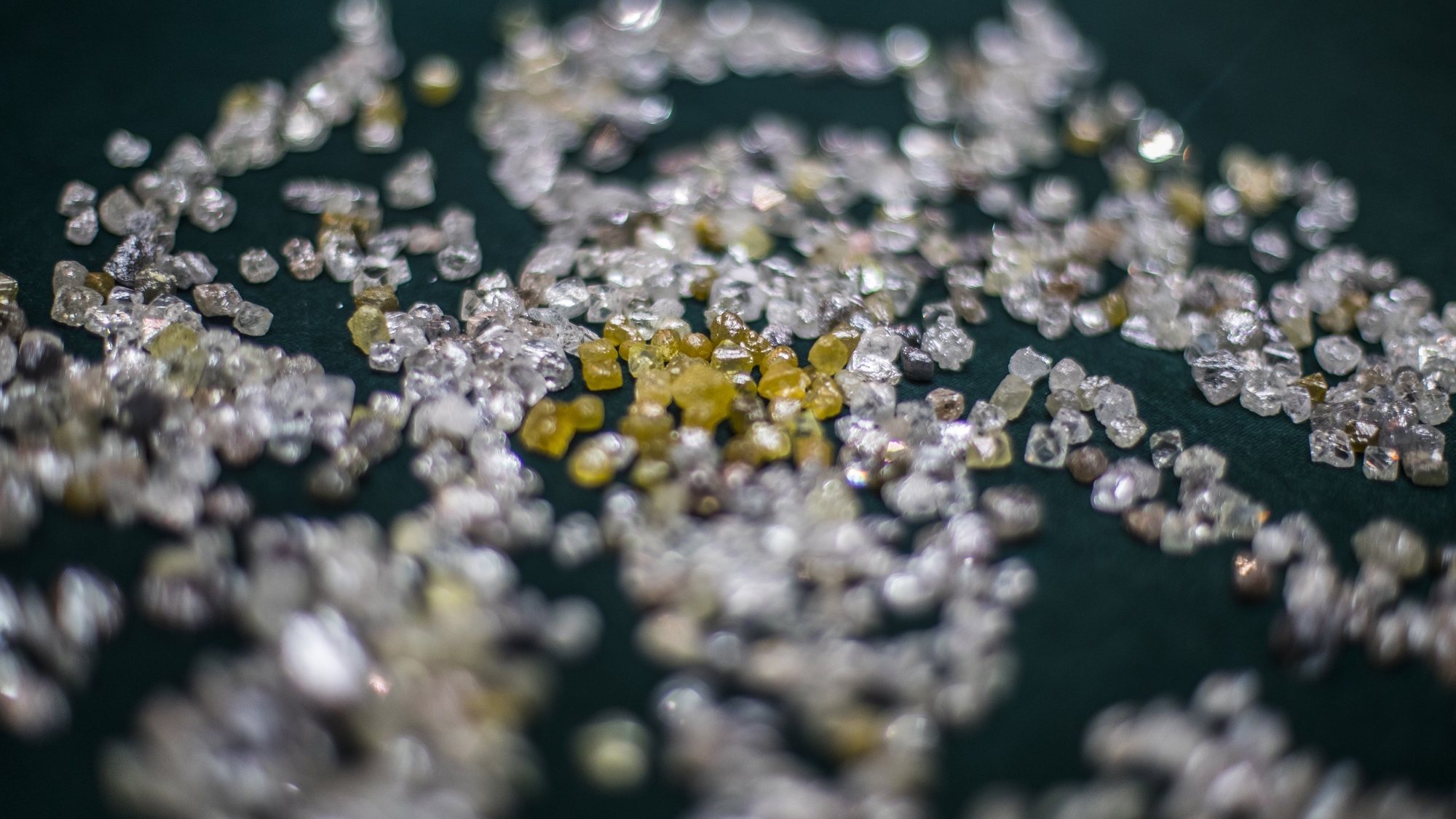 epa07691094 (36/40) Rough diamonds on display at the ALROSA Diamond Sorting Center (DSC) in Mirny, Sakha (Yakutiya) Republic, Russia, 19 June 2019. The Russian diamond mining company ALROSA operates 12 kimberlite pipes and 16 alluvial deposits in the country&#039;s Republic of Sakha (Yakutia) and Arkhangelsk region and employs some 37,000 people at its facilities.  EPA/SERGEI ILNITSKY ATTENTION: For the full PHOTO ESSAY text please see Advisory Notices epa07691056 and epa07691057