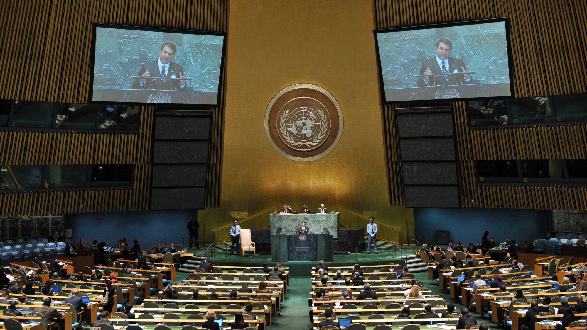 O presidente do Paraguai numa sessão na Assembleia Geral das Nações Unidas, na sede em Nova Iorque,. 27 de setembro de 2012