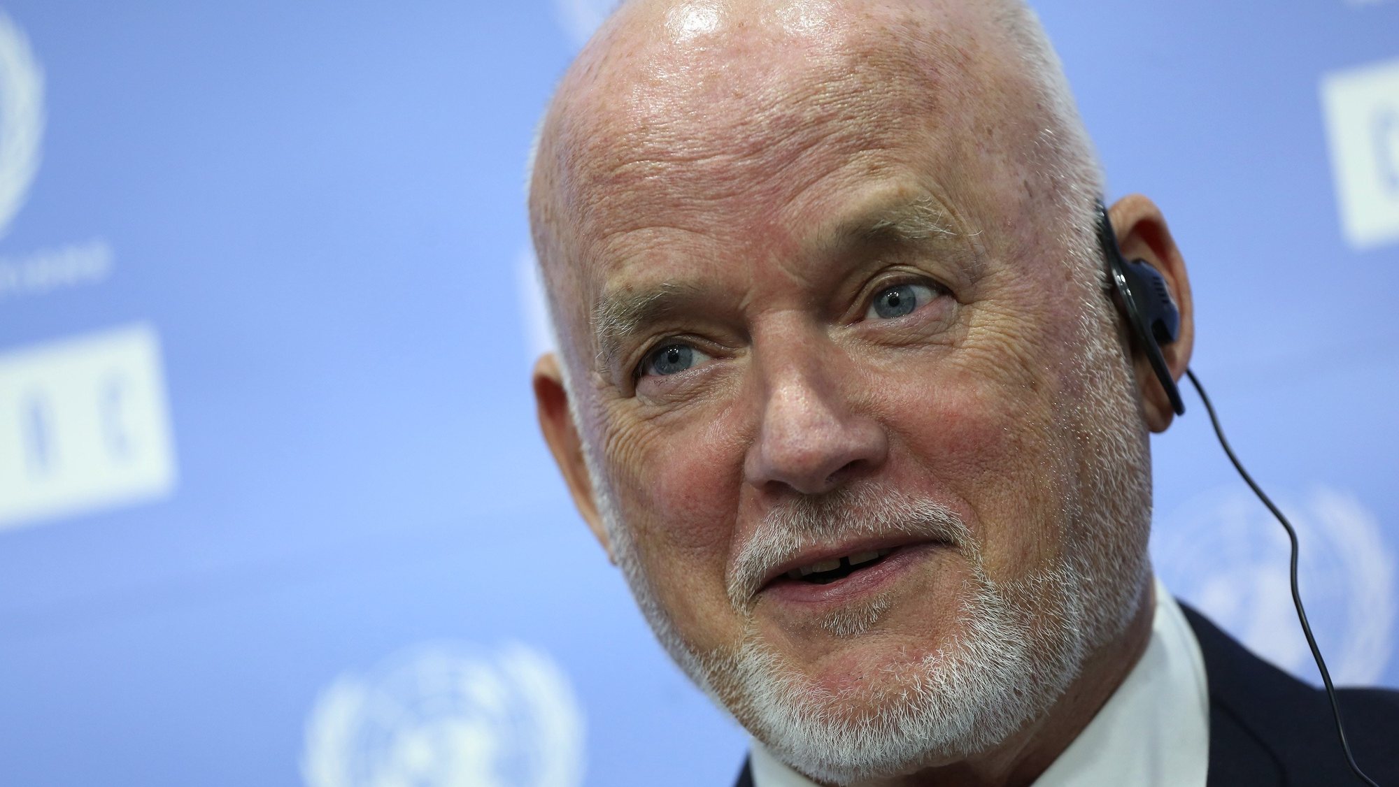epa07761250 UN Special Envoy for the Oceans Peter Thomson delivers a press conference during a visit at the headquarters of the Economic Commission for Latin America and the Caribbean (ECLAC), in Santiago, Chile, 07 August 2019.  EPA/Elvis Gonzalez