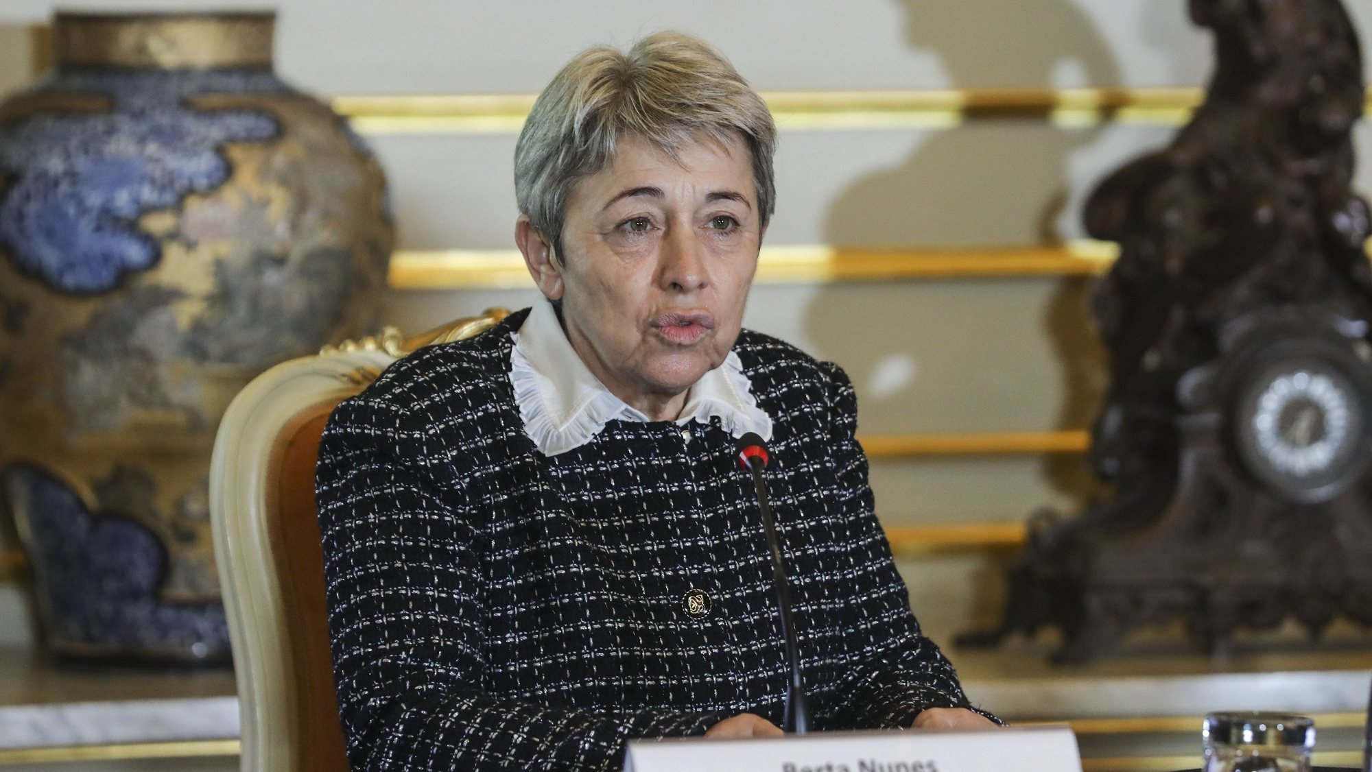 A secretária de Estado das Comunidades Portuguesas, Berta Nunes, intervém durante a apresentação do Relatório da Emigração 2020, no Ministério dos Negócios Estrangeiros, em Lisboa, 21 de dezembro de 2021. MIGUEL A. LOPES/LUSA