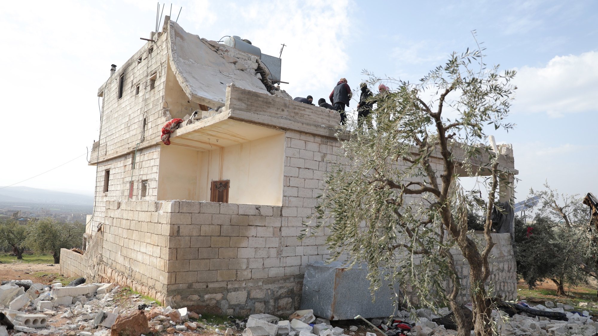 epa09724947 A damaged house is seen after an alleged counterterrorism operation by US Special forces in the early morning in Atma village in the northern countryside of Idlib, Syria, 03 February 2022. President Joe Biden said on 03 February that a U.S. raid in Syria killed Abu Ibrahim al-Hashimi al-Qurayshi - the leader of ISIS. The Britain-based Syrian Observatory for Human Rights reported that there were &#039;confirmed reports of fatalities&#039;, but did not provide numbers or identities.  EPA/YAHYA NEMAH