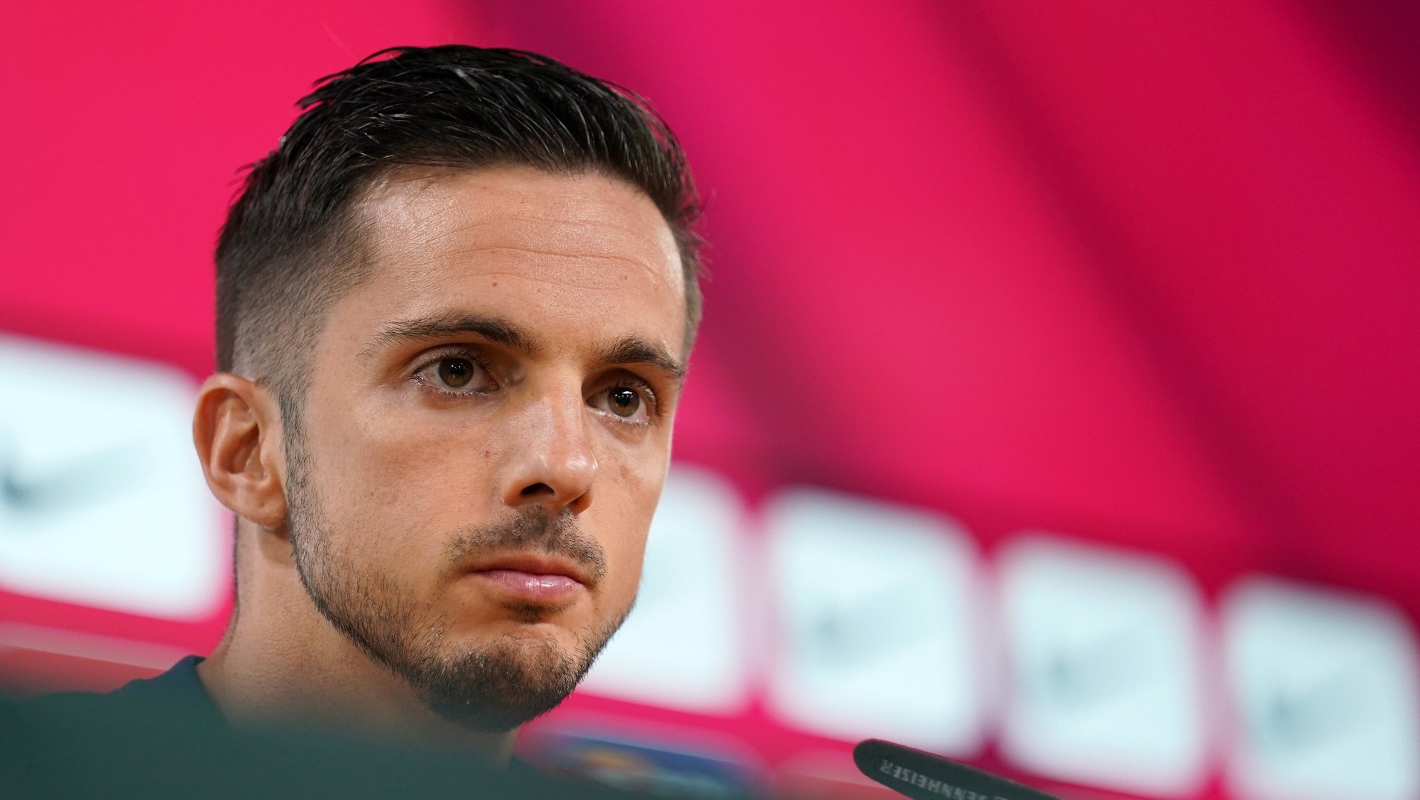 epa10207784 Spain&#039;s Pablo Sarabia attends a press conference in Braga, Portugal, 26 September 2022. Spain will face Portugal in their UEFA Nations League soccer match on 27 September 2022.  EPA/HUGO DELGADO