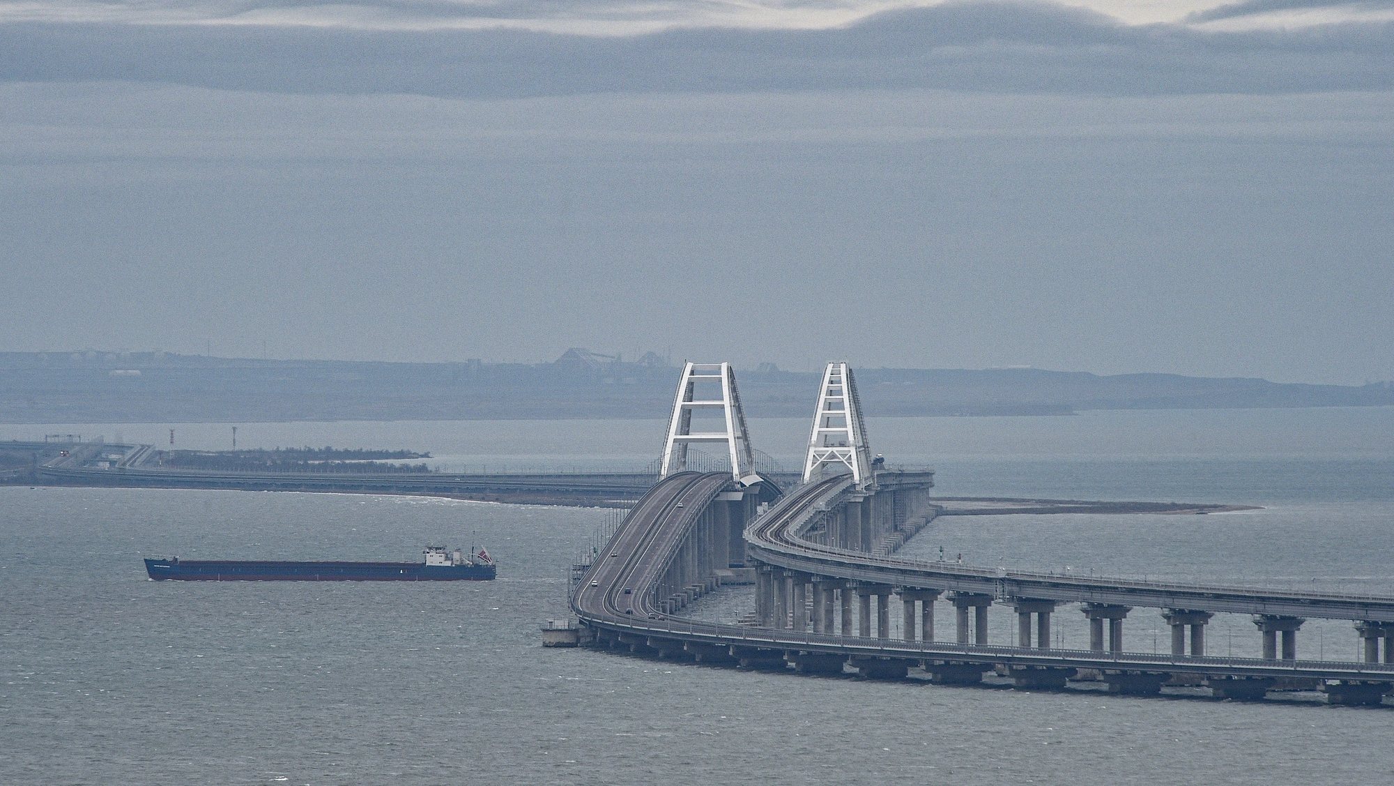 epa10524582 A general view of the Crimean Bridge in Kerch, Crimea, 14 March 2023 (issued 15 March 2023). The bridge connects the Russian mainland with the Crimean Peninsula across the Kerch Strait. In February 2014 Russian forces invaded and seized control of the Crimean Peninsula. Russia declared the annexation of Crimea on 18 March 2014, two days after the celebration of a so called &#039;referendum&#039; in that territory. In a vote that reaffirmed Ukraine&#039;s &#039;national unity and territorial integrity&#039;, the United Nations General Assembly in the Resolution 68/262 condemned the referendum in Crimea stating it had &#039;no validity&#039;. After the annexation Moscow escalated its military presence on the peninsula to solidify the new status quo on the ground and since 2015, Russia approved the &#039;Day of Reunification of Crimea with Russia&#039; as a holiday marked annually on 18 March.  EPA/STRINGER