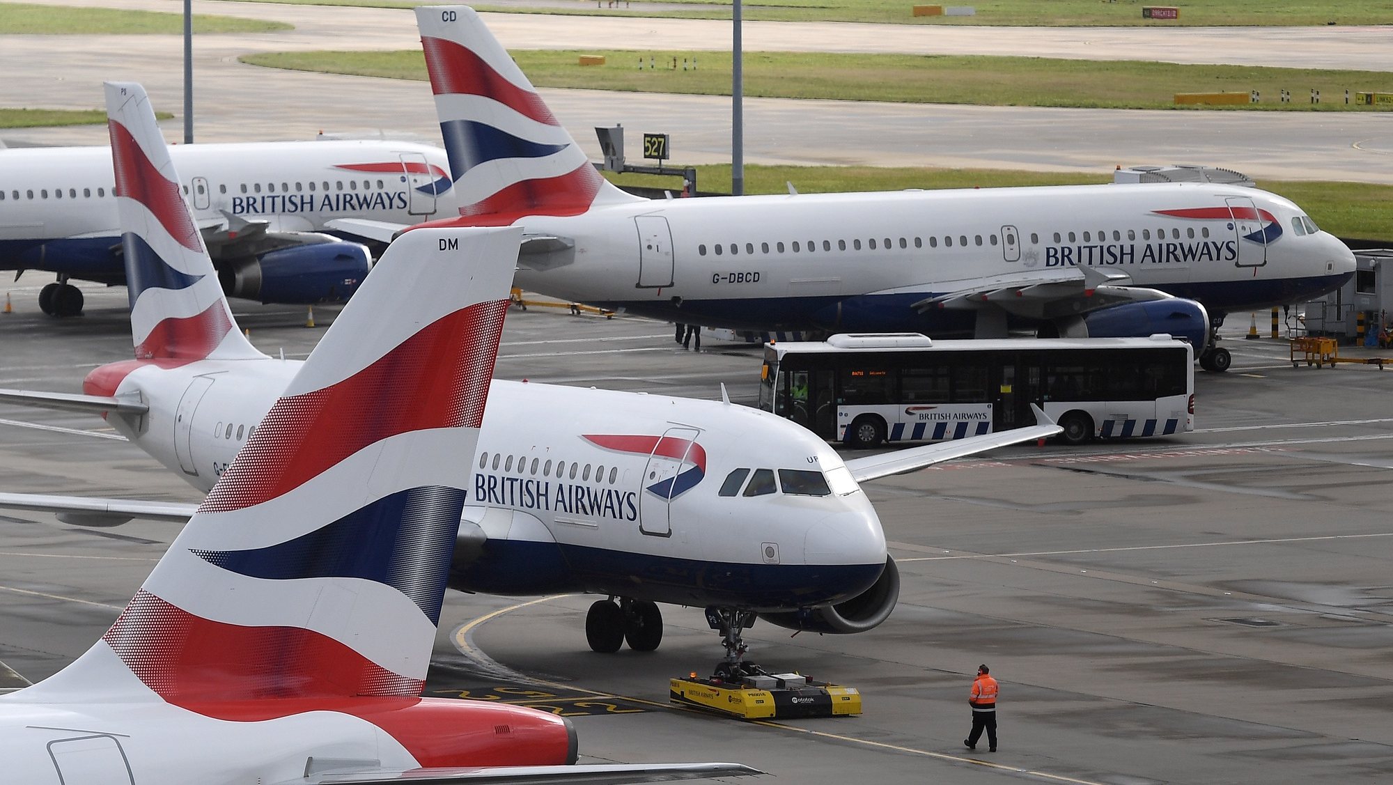 Aviões da British Airways no Aeroporto de Heathrow em Londres, no Reino Unido. 14 de março de 2020
