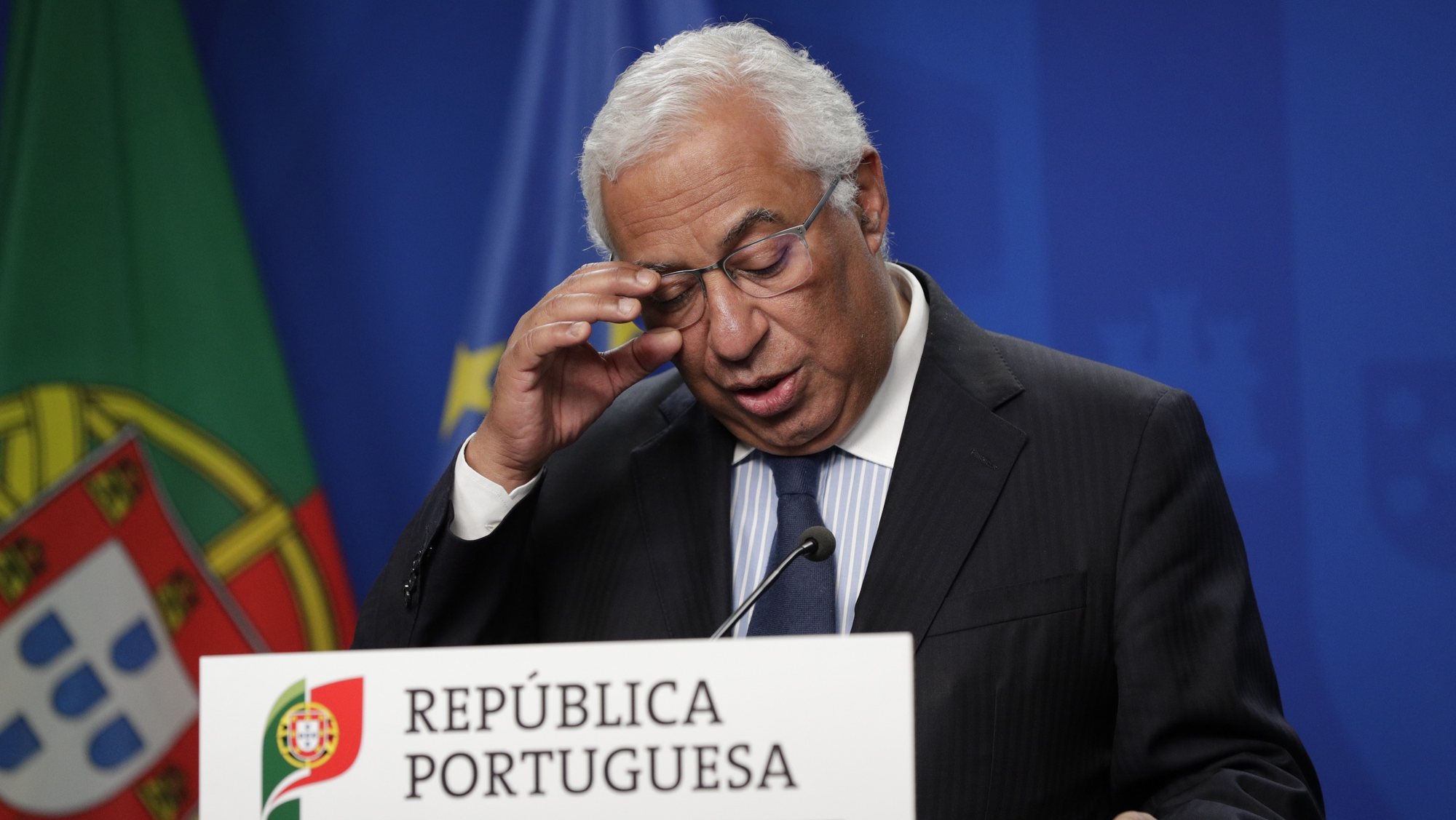 epa09987846 Portugal&#039;s Prime Minister Antonio Costa speaks at a press conference on the second day of a special European Summit on Ukraine, at the European Council, in Brussels, Belgium, 31 May 2022.  EPA/OLIVIER HOSLET