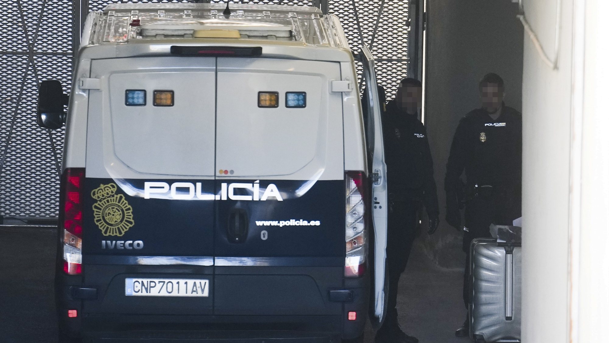 epa10439751 A police van enters the National Court ahead of the hearing of Yassine Kanjaa, in Madrid, Spain, 30 January 2023. The Moroccan national is accused of killing one and injuring four in a stabbing attack carried out in two churches in Algeciras, southern Spain, on 25 January.  EPA/Borja Sanchez Trillo OFFICERS FACES BLURRED AT SOURCE TO COMPLY WITH SPANISH LAW