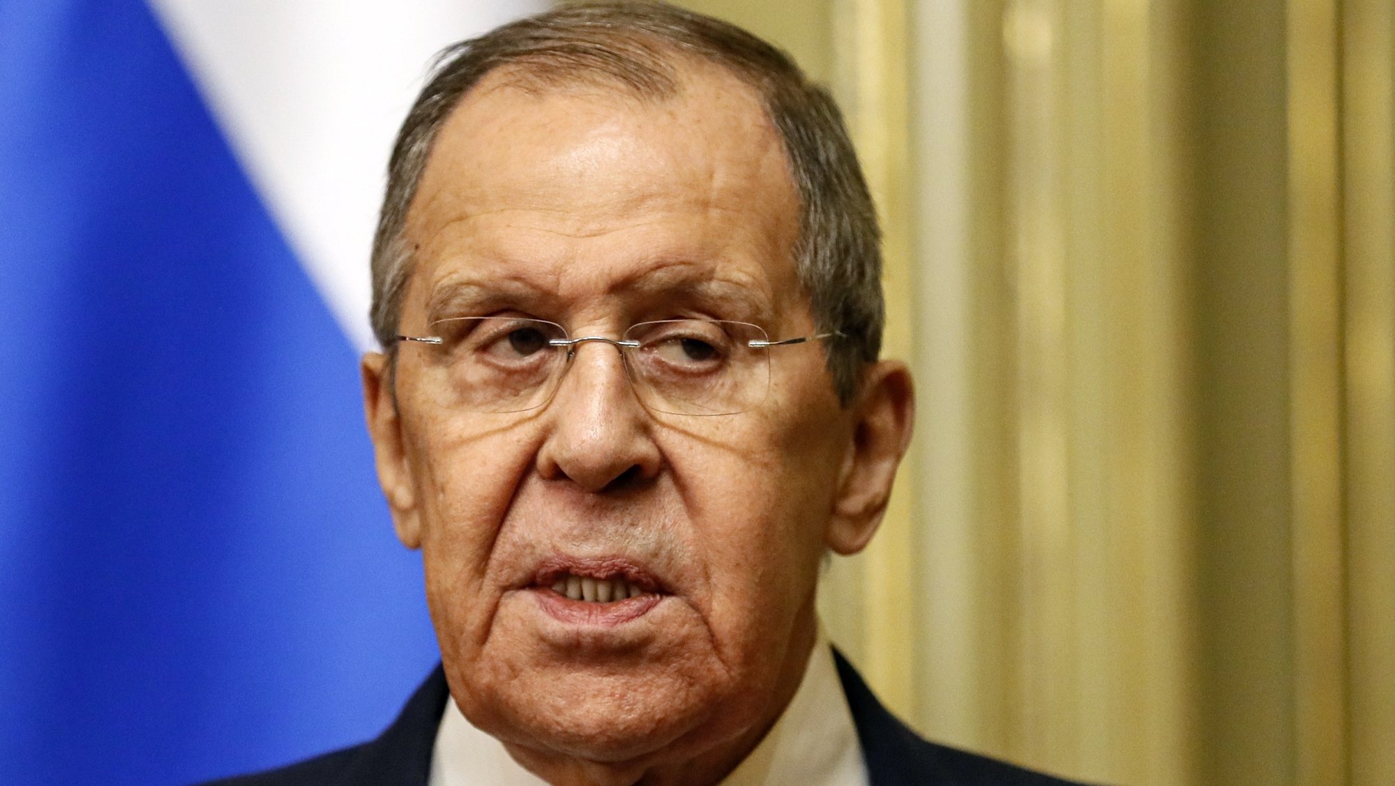 epa11302326 Russian Foreign minister Sergei Lavrov speaks at a joint press conference with his Bolivian counterpart during their meeting in Moscow, Russia, 26 April 2024. The Bolivian foreign minister is on a working visit to Moscow.  EPA/YURI KOCHETKOV