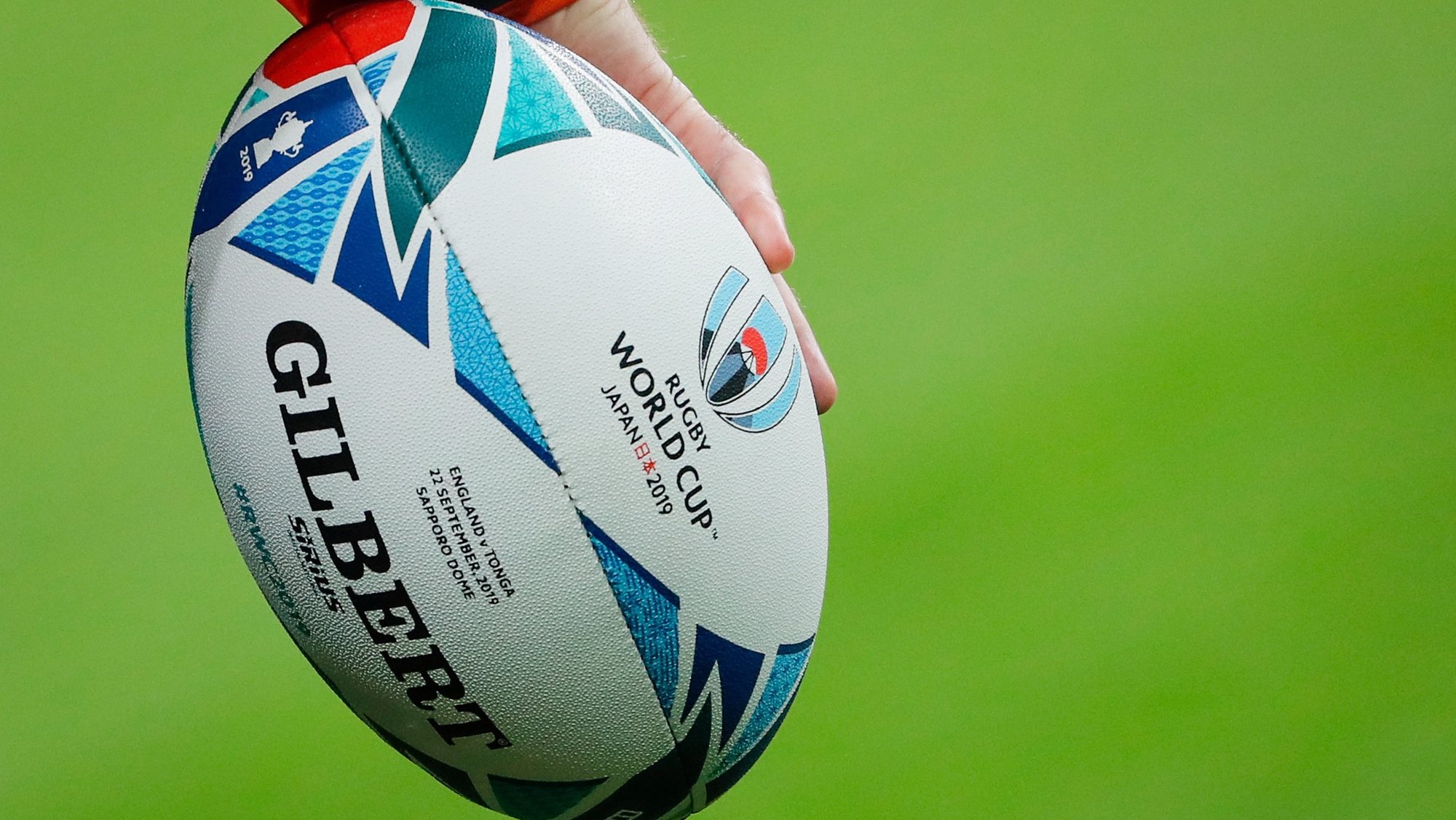 epa07855452 A details shot shows a player from Tonga holding a rugby ball during a training session ahead of the Rugby World Cup match between England and Tonga in Sapporo, Japan, 20 September 2019. The Rugby World Cup is being held in Japan and will run from 20 September to 02 November 2019.  EPA/MARK R. CRISTINO NO COMMERCIAL SALES / NOT USED IN ASSOCATION WITH ANY COMMERCIAL ENTITY  EDITORIAL USE ONLY/NO SALES