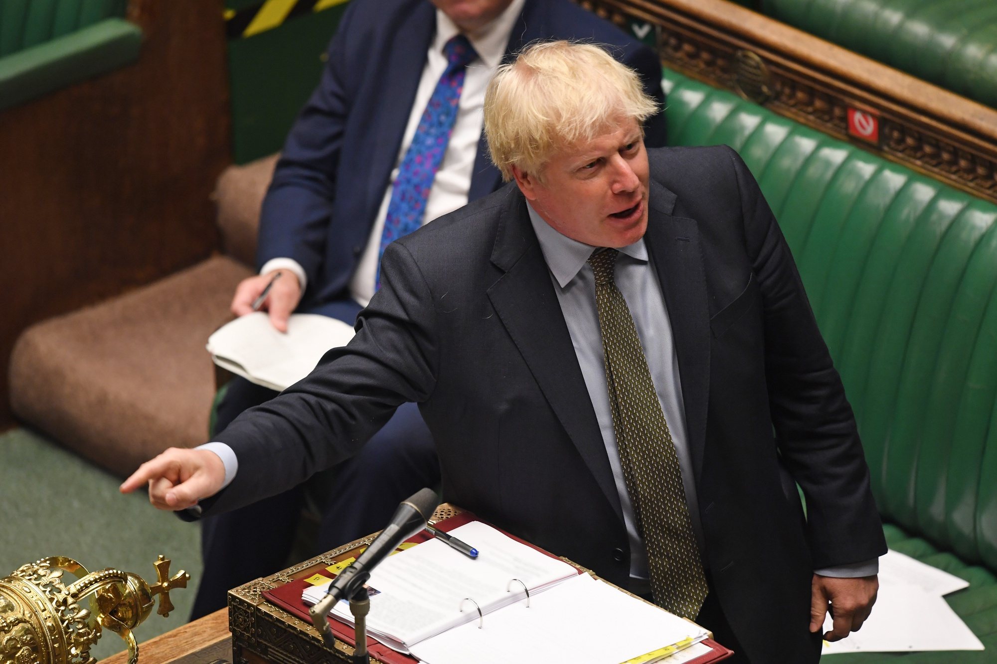 epa08560738 A handout photograph released by the UK Parliament shows Britain&#039;s Prime Minister Boris Johnson addressing MPs during Prime Ministers Questions in the House of Commons Chamber in London, Britain, 22 July 2020.  EPA/JESSICA TAYLOR / UK PARLIAMENT / HANDOUT MANDATORY CREDIT: JESSICA TAYLOR/UK PARLIAMENT HANDOUT EDITORIAL USE ONLY/NO SALES