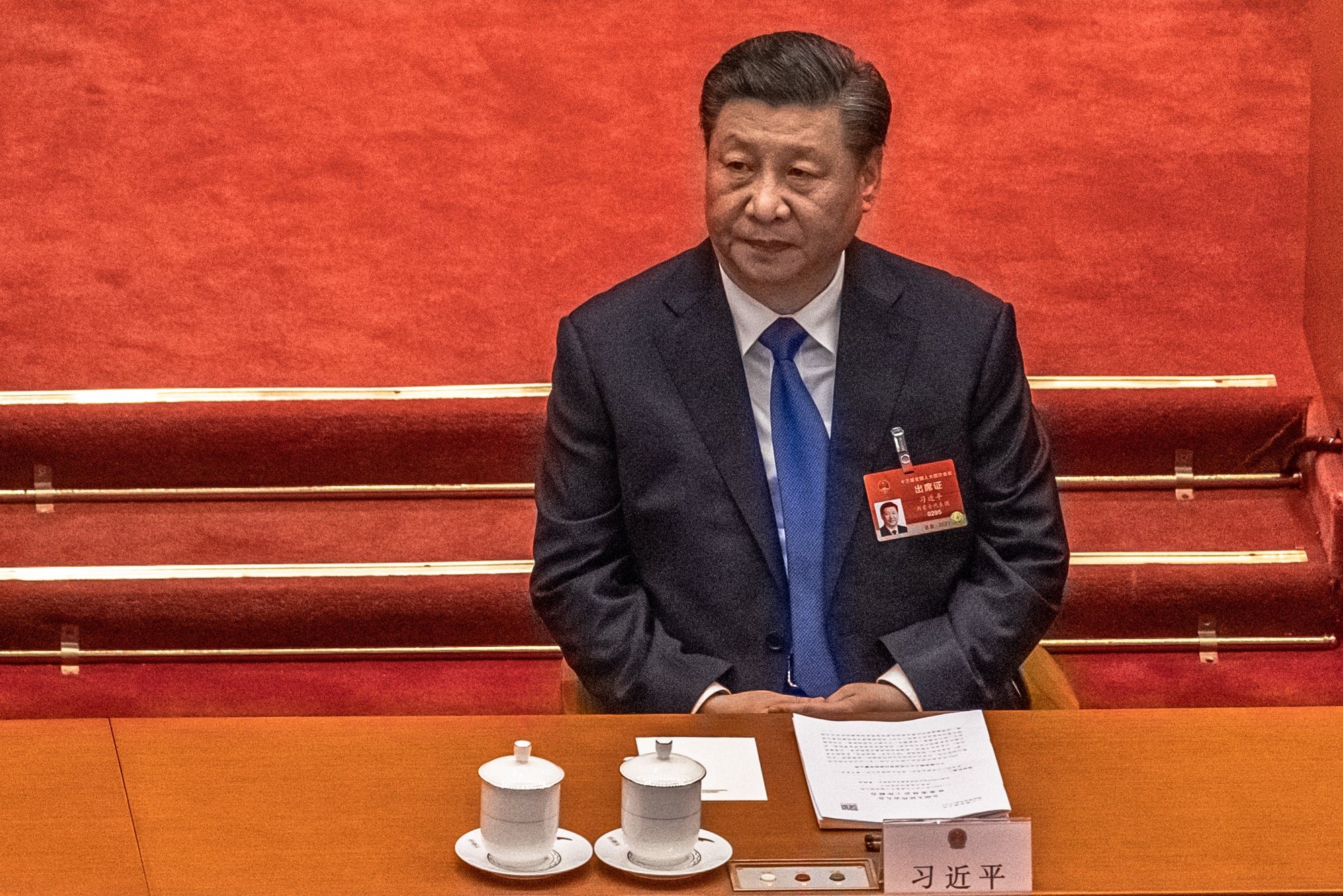 epa09060960 Chinese President Xi Jinping attends the second plenary session of the National People’s Congress (NPC) at the Great Hall of the People, in Beijing, China, 08 March 2021.   China holds two major annual political meetings, The National People’s Congress (NPC) and the Chinese People&#039;s Political Consultative Conference (CPPCC) which run alongside and together known as &#039;Lianghui&#039; or &#039;Two Sessions&#039;.  EPA/ROMAN PILIPEY