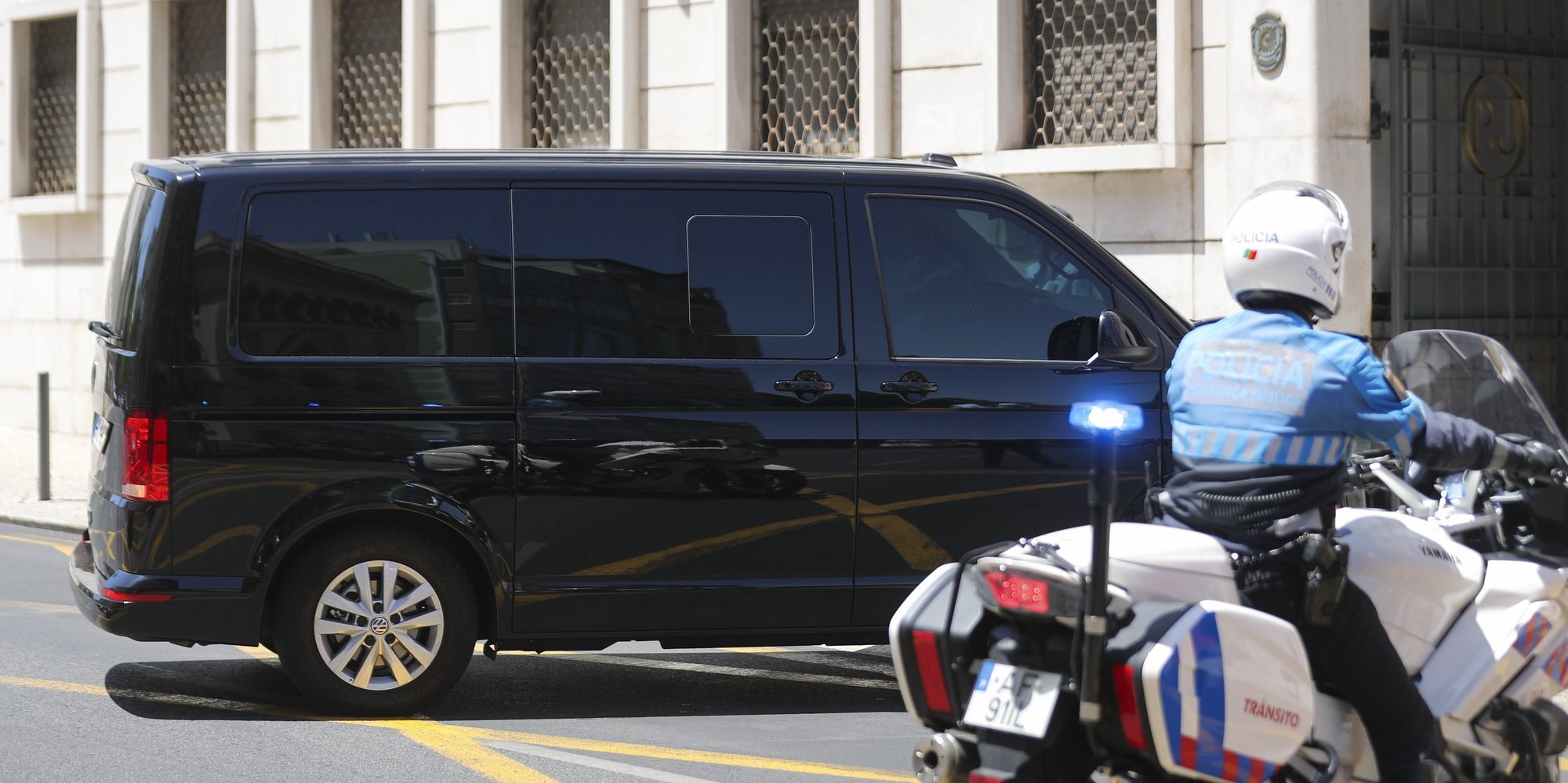 A Police car transports four detained people, among them the entrepreneur and president of Benfica Luis Filipe Vieira, arrives at the Central Court of Criminal Instruction to be heard in the first judicial questioning following his detention on Wednesday as part of an investigation into alleged crimes of swindling, tax fraud, and money laundering, in Lisbon, Portugal, 08 July 2021. Luis Filipe Vieira is one of four people detained, who, according to the Central Department of Investigation and Prosecution (DCIAP), are suspected of being involved in &quot;business and financing in a total amount exceeding 100 million euros, which may have entailed high losses for the state and for some of the companies&quot;. MIGUEL A. LOPES/LUSA