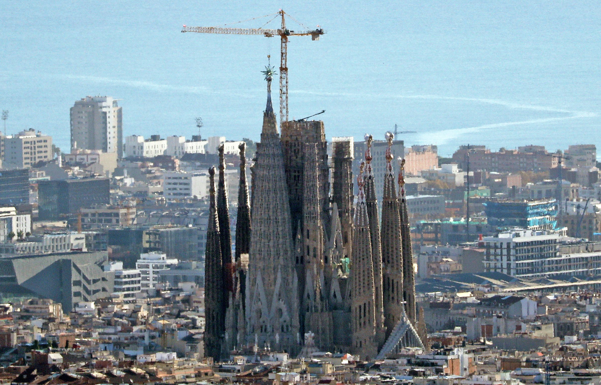 The Sagrada Familia crowned with a great luminous star