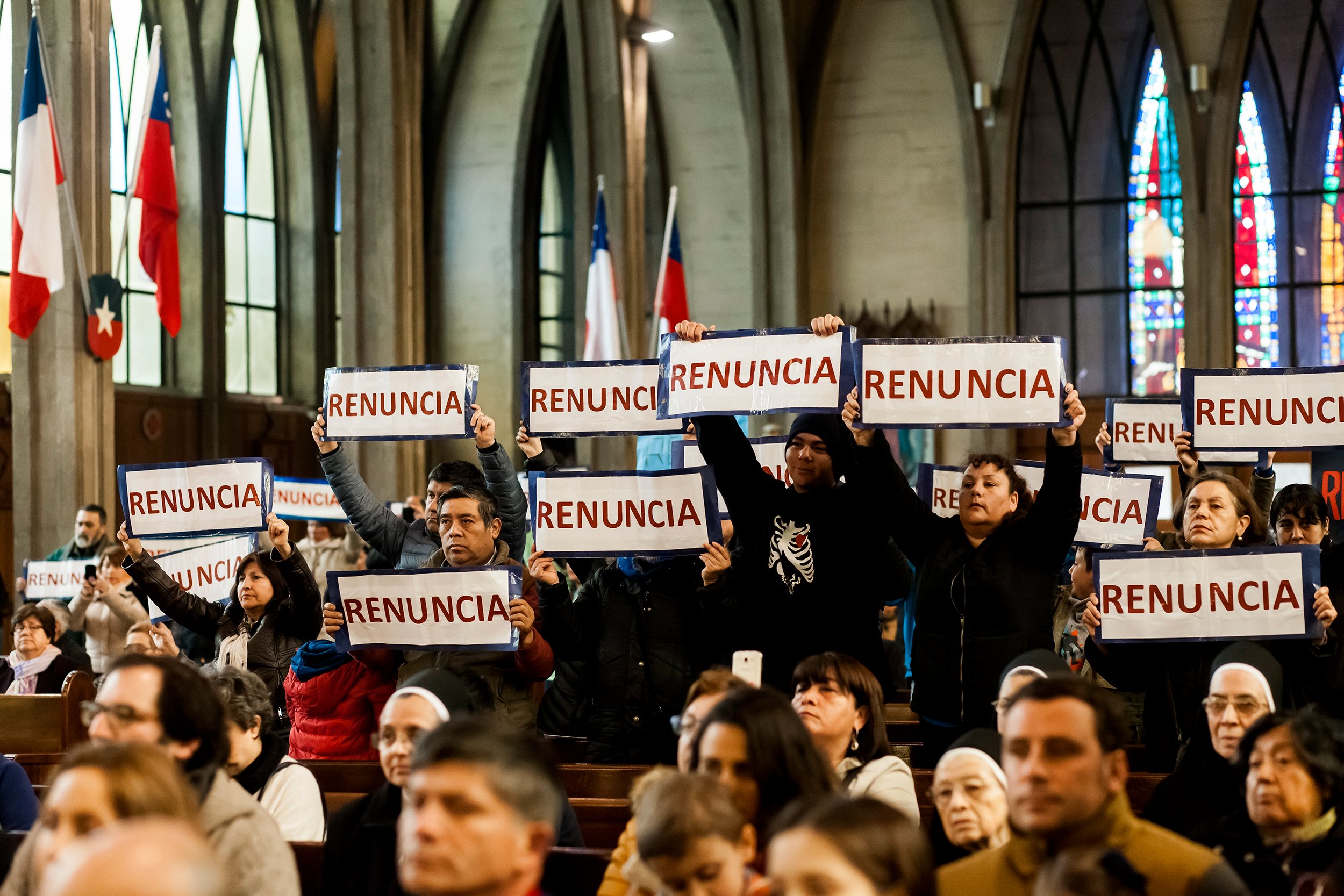 Catholics protest against Bishop Juan Barros during the Te Deum of the Independence of Chile in Osorno