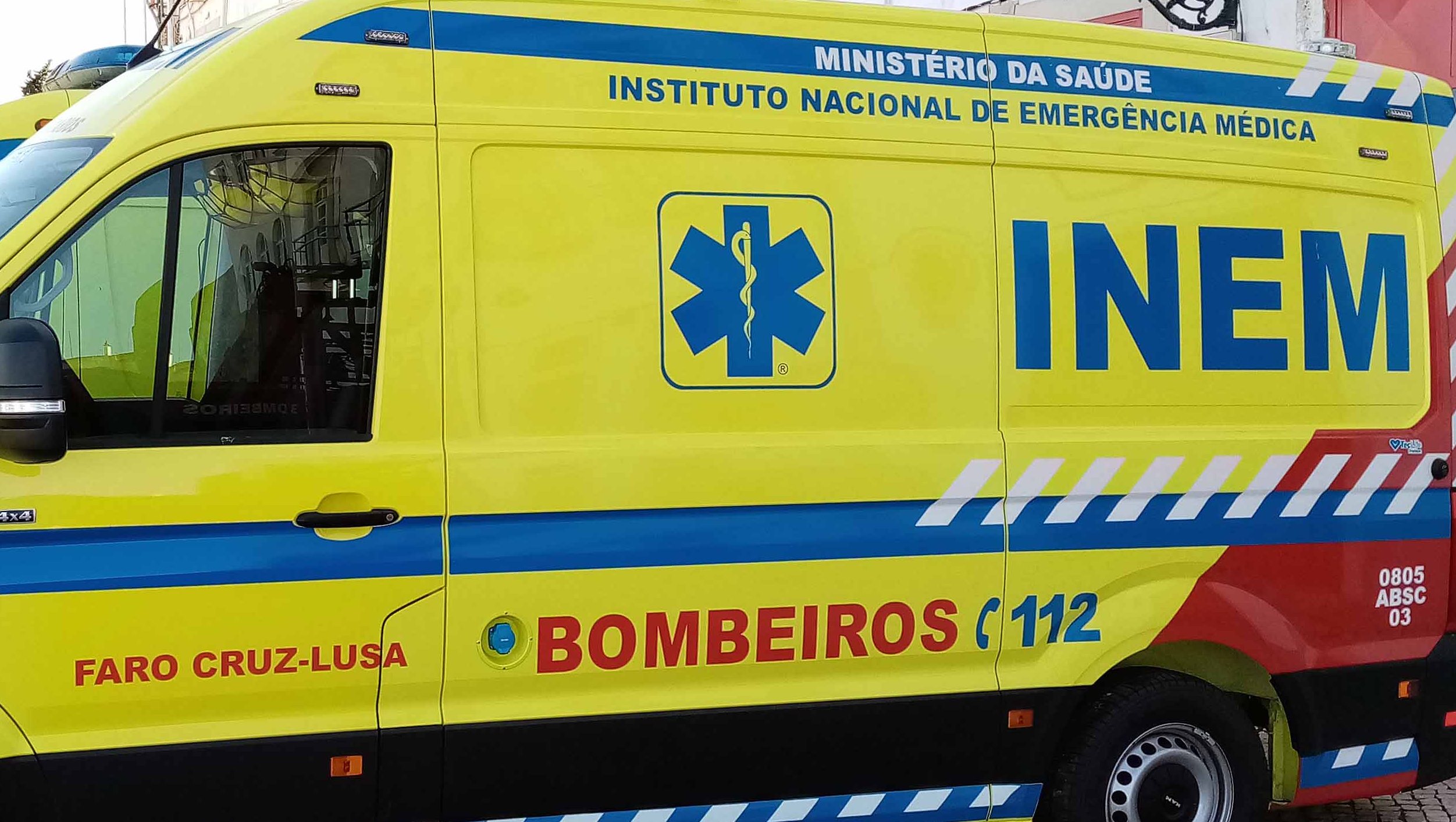Portuguese Ambulance Land Vehicle Scene In Faro Algarve Portugal Europe