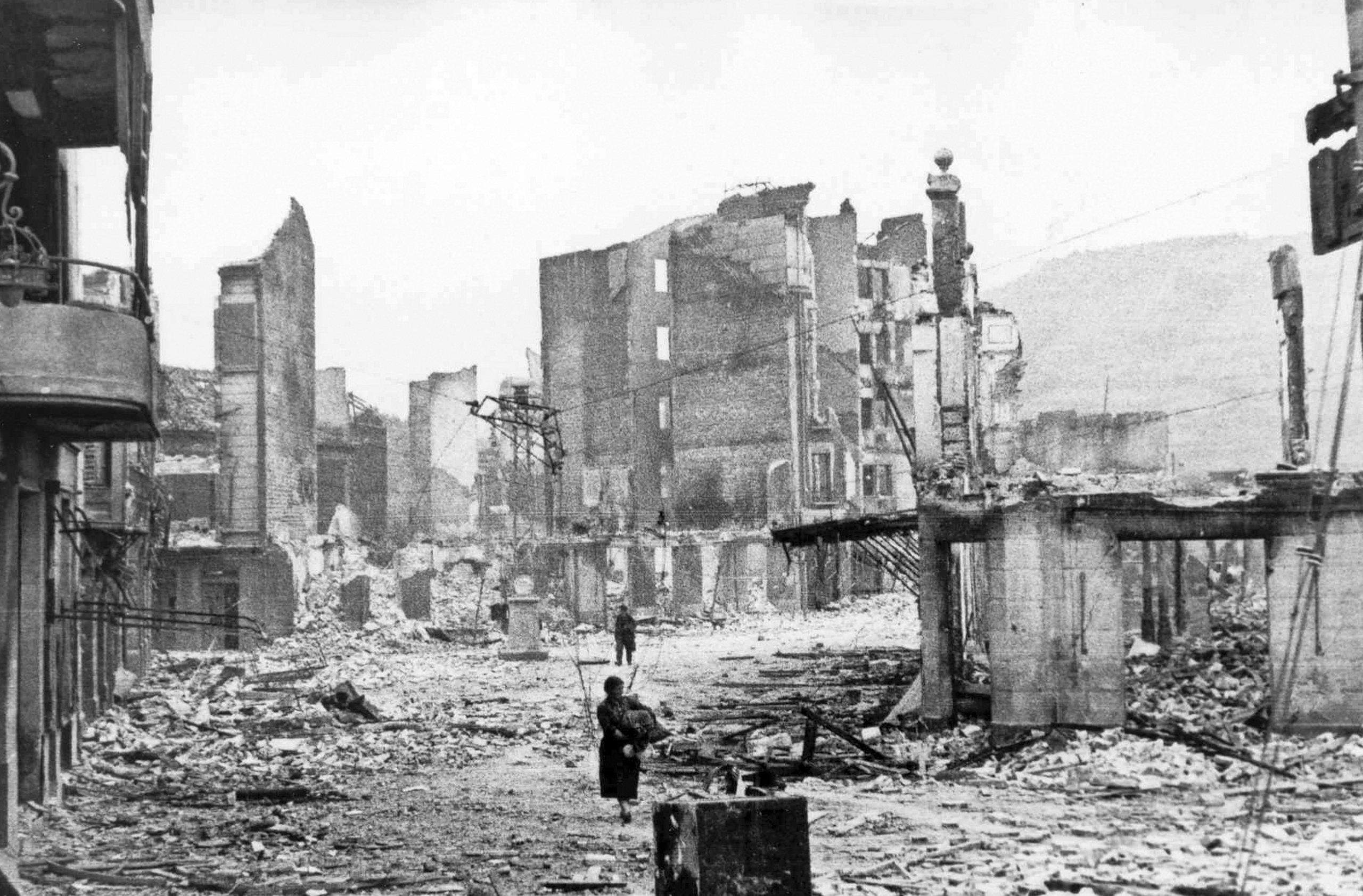 Spanish Civil War: the Spanish town of Guernica, after the bombing by German and Italian aircraft, 1937.
