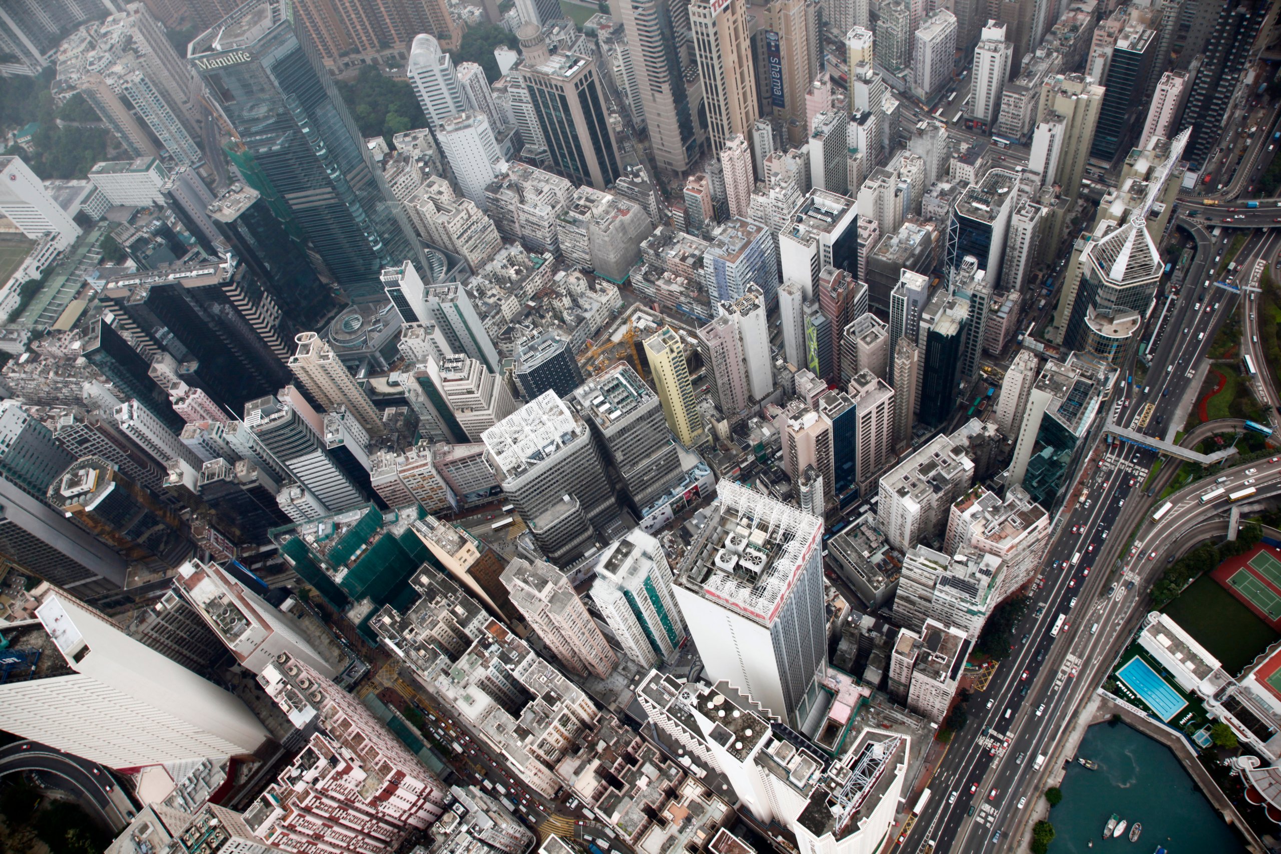 China - Hong Kong - Aerial view of the high rise skyline