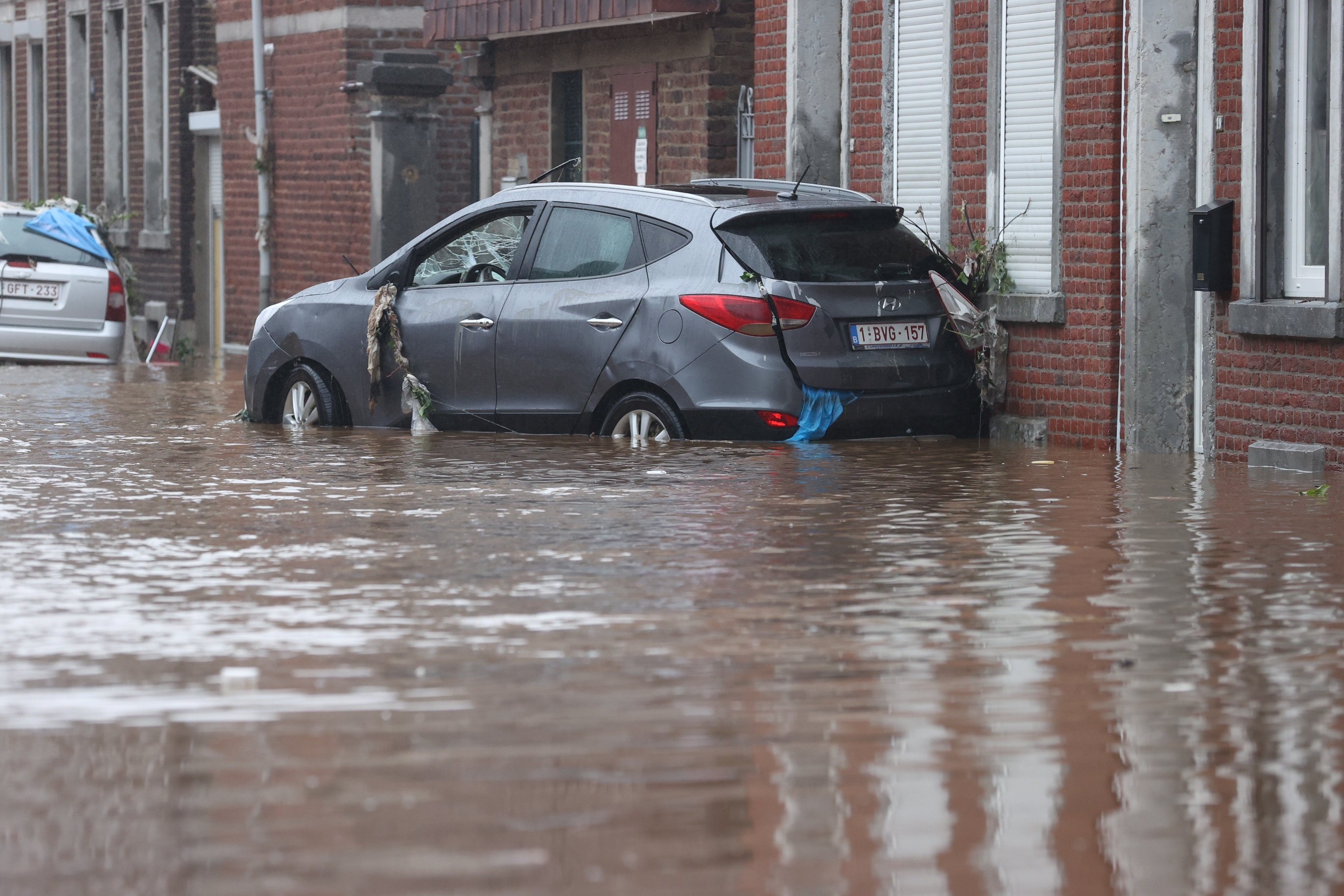 Flooded streets in Belgium as heavy rain in the region