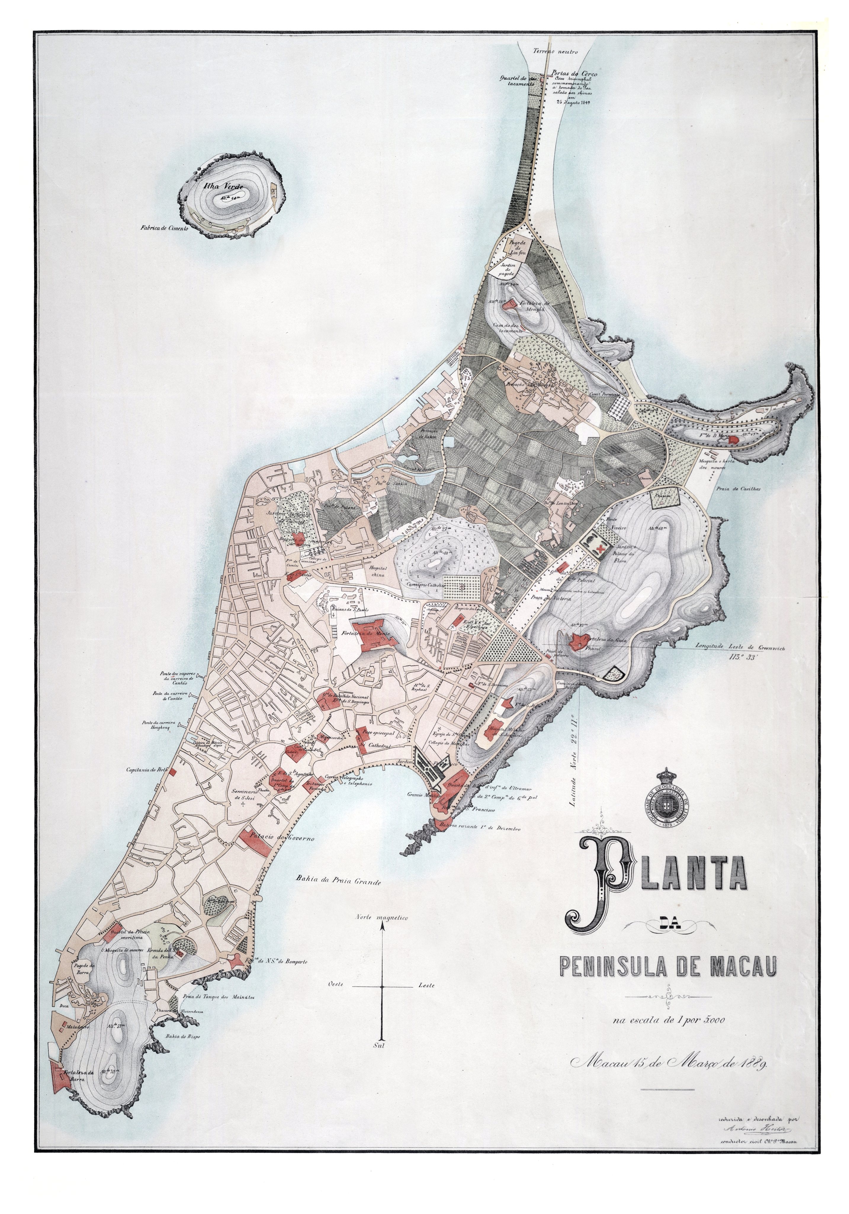 Planta da peninsula de Macau. Sociedade de Geografia de Lisboa, 1889.