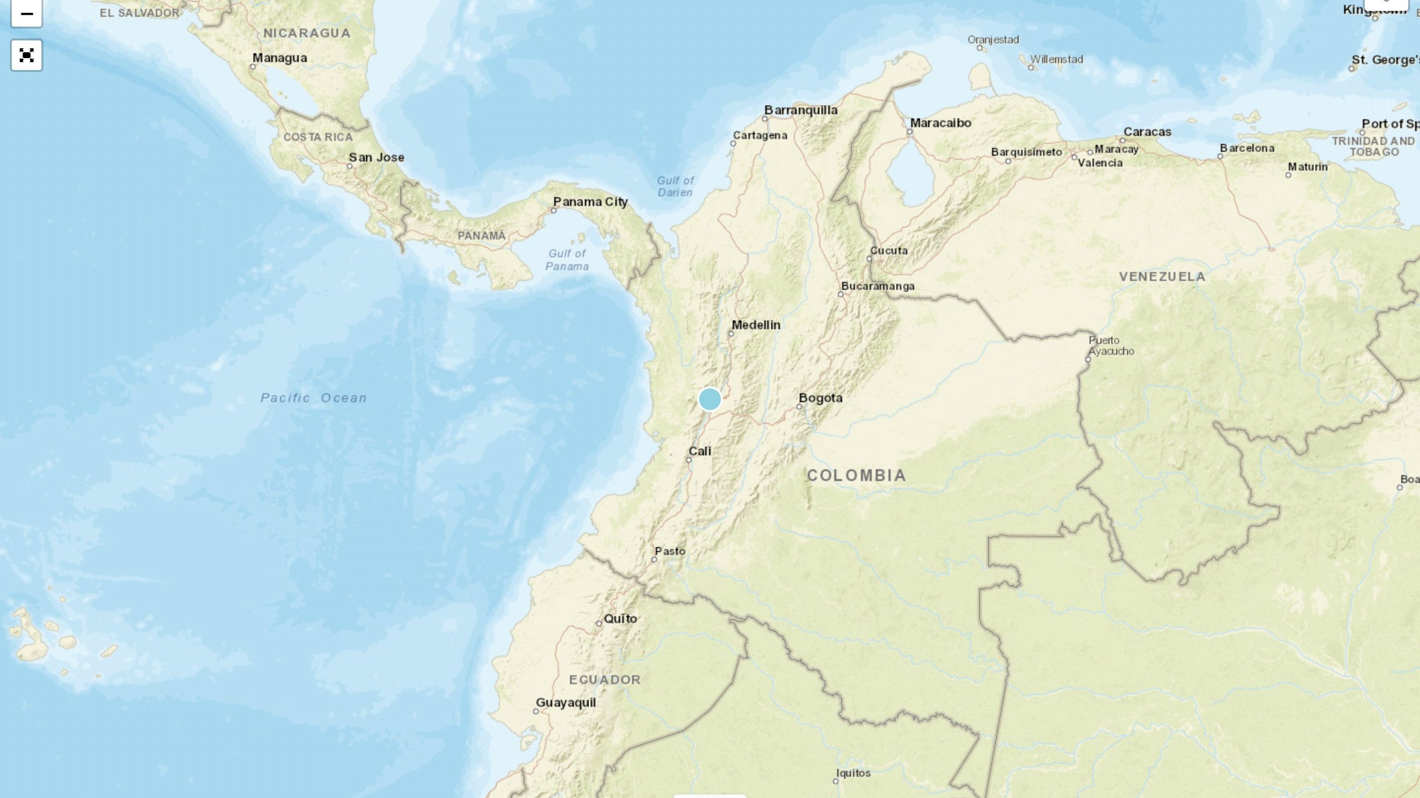 O ponto azul mostra o local do epicentro do sismo