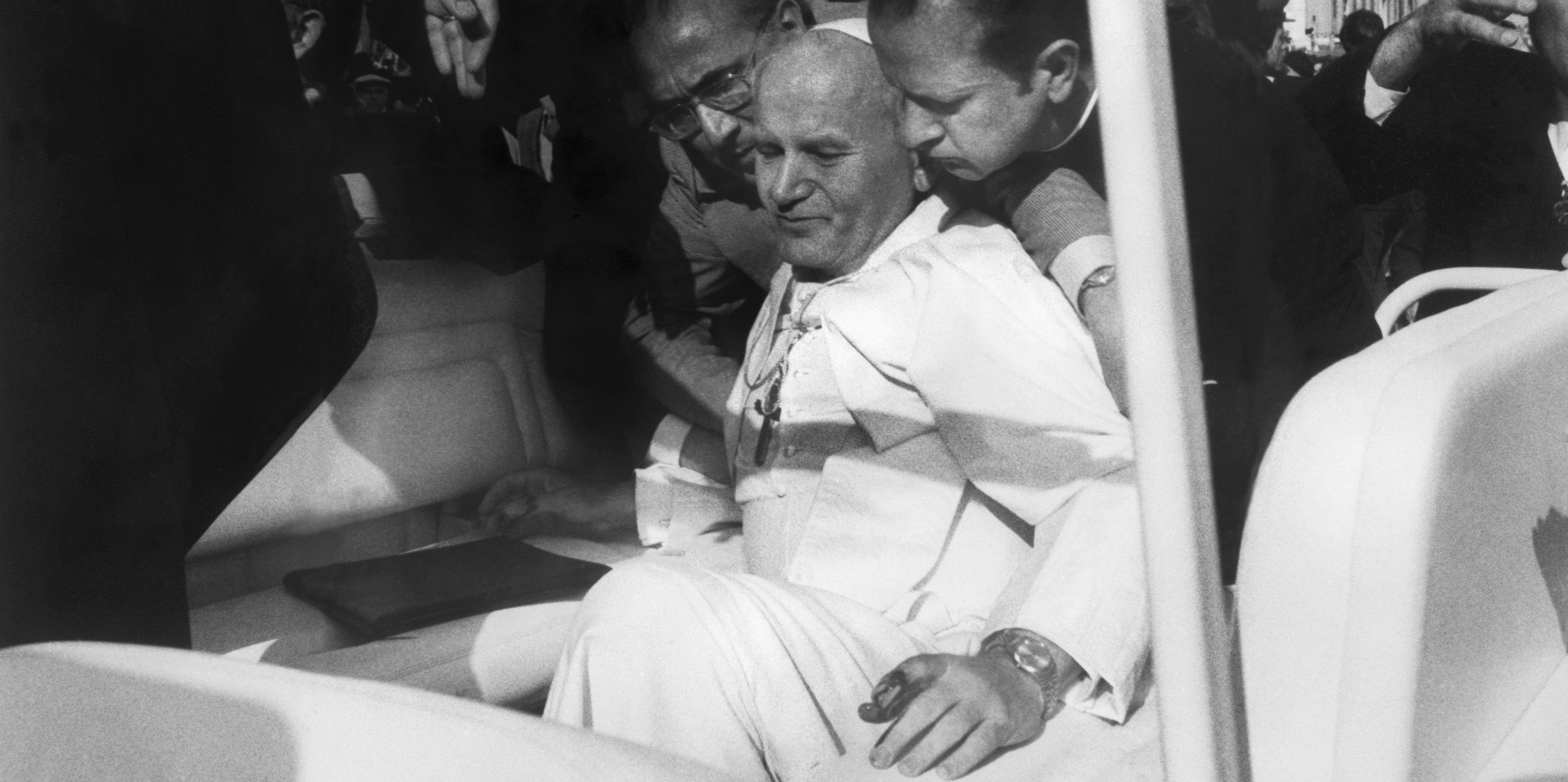 Pope Jon Paul II Assisted By Aides After Shooting