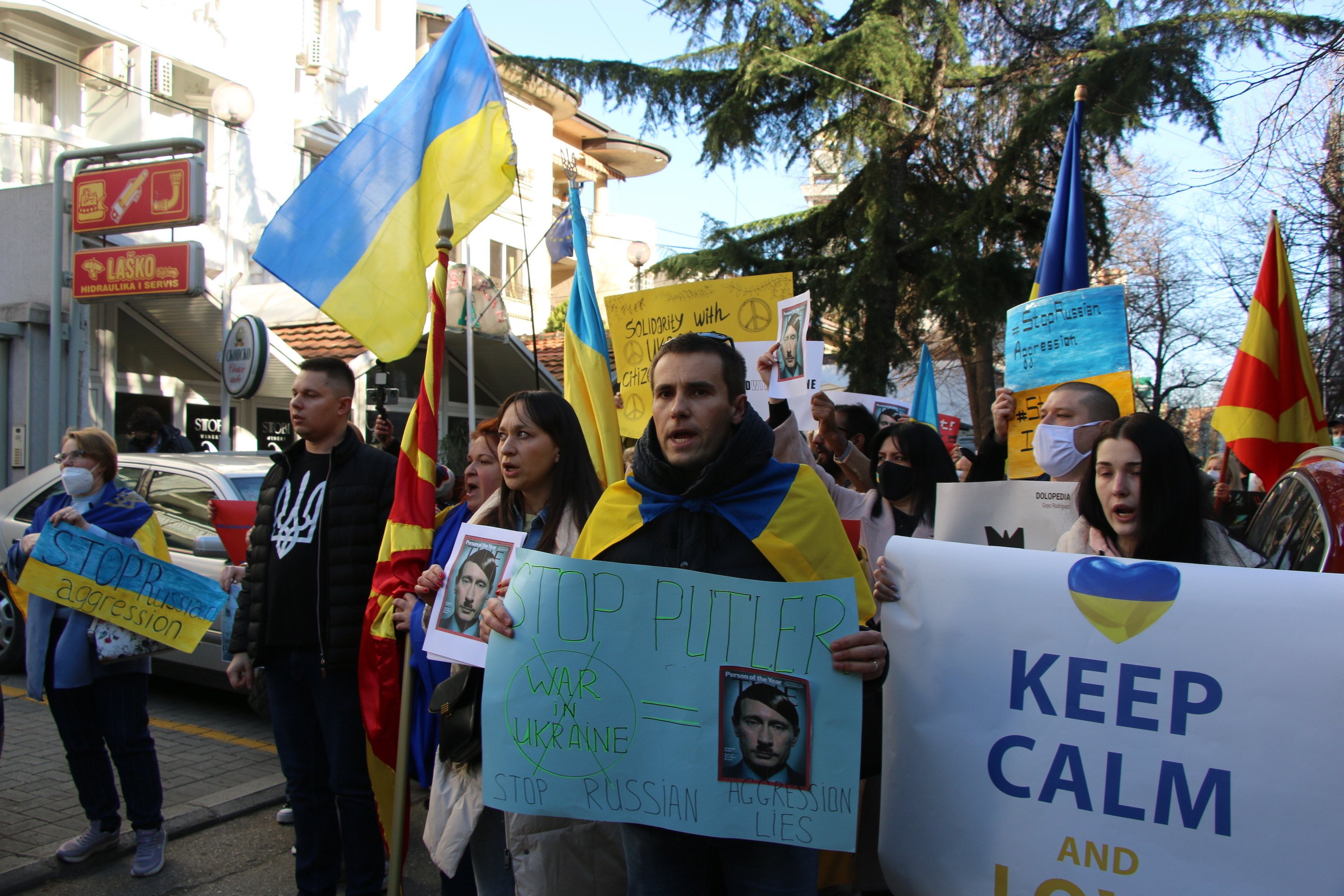 Protestos contra a invasão da Ucrânia em Skopje, Macedónia do Norte