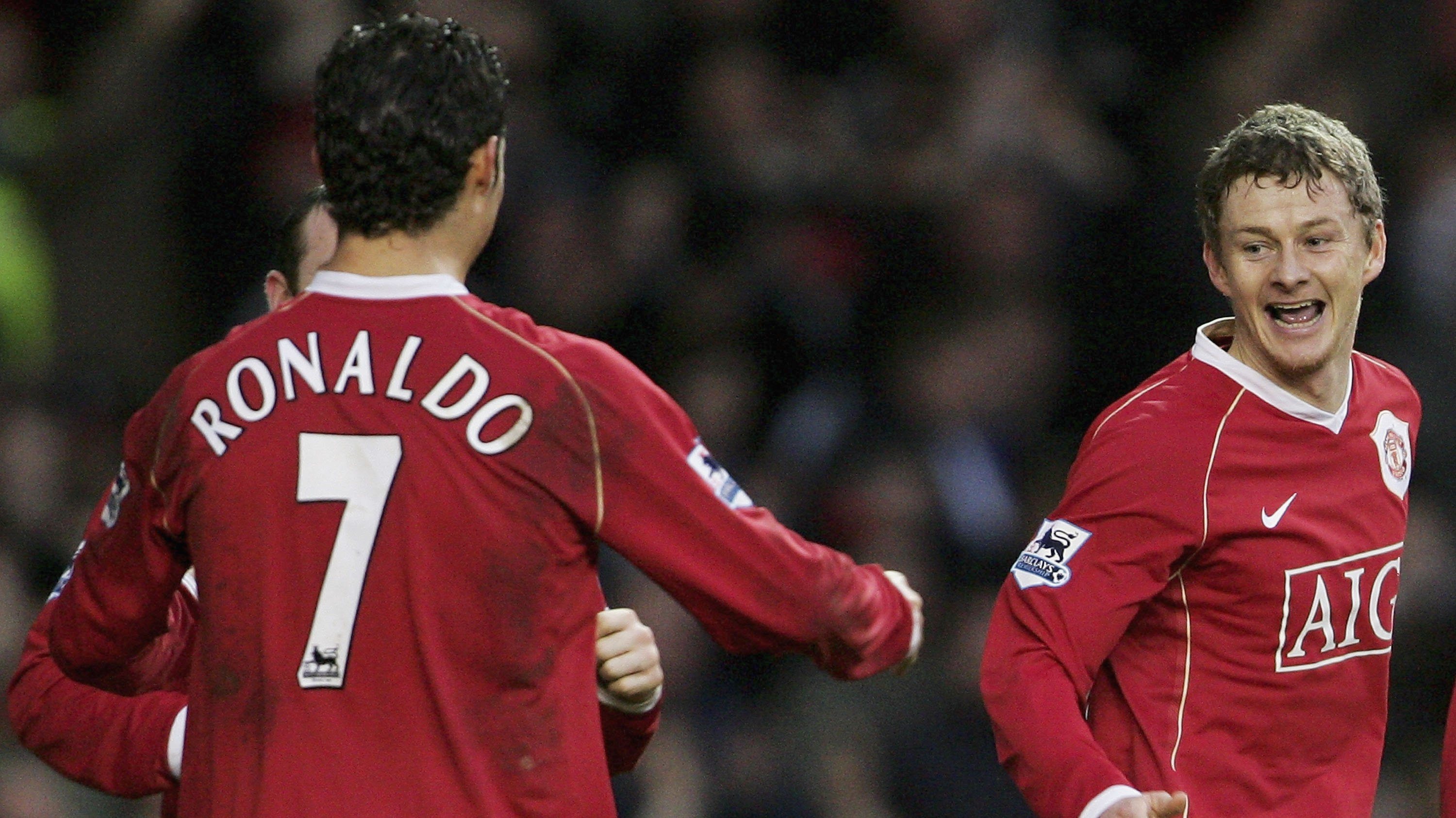Solskjaer e Ronaldo como companheiros de equipa no Manchester United