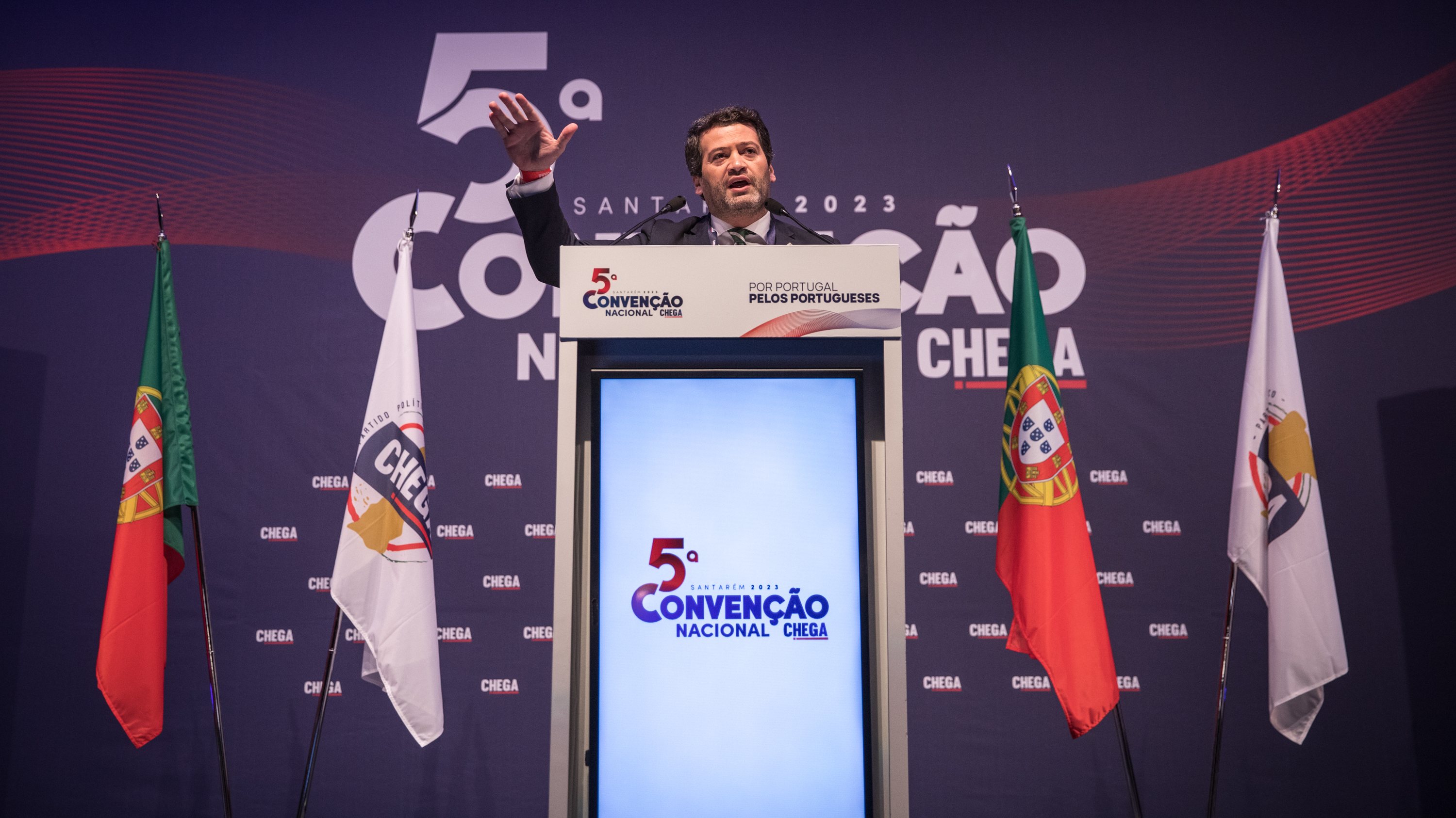 5ª CONVENÇÃO NACIONAL DO CHEGA: Segundo dia de congresso do partido CHEGA. Intervenção de André Ventura, líder do partido. 28 de Janeiro de 2022 CNEMA, Santarem TOMÁS SILVA/OBSERVADOR