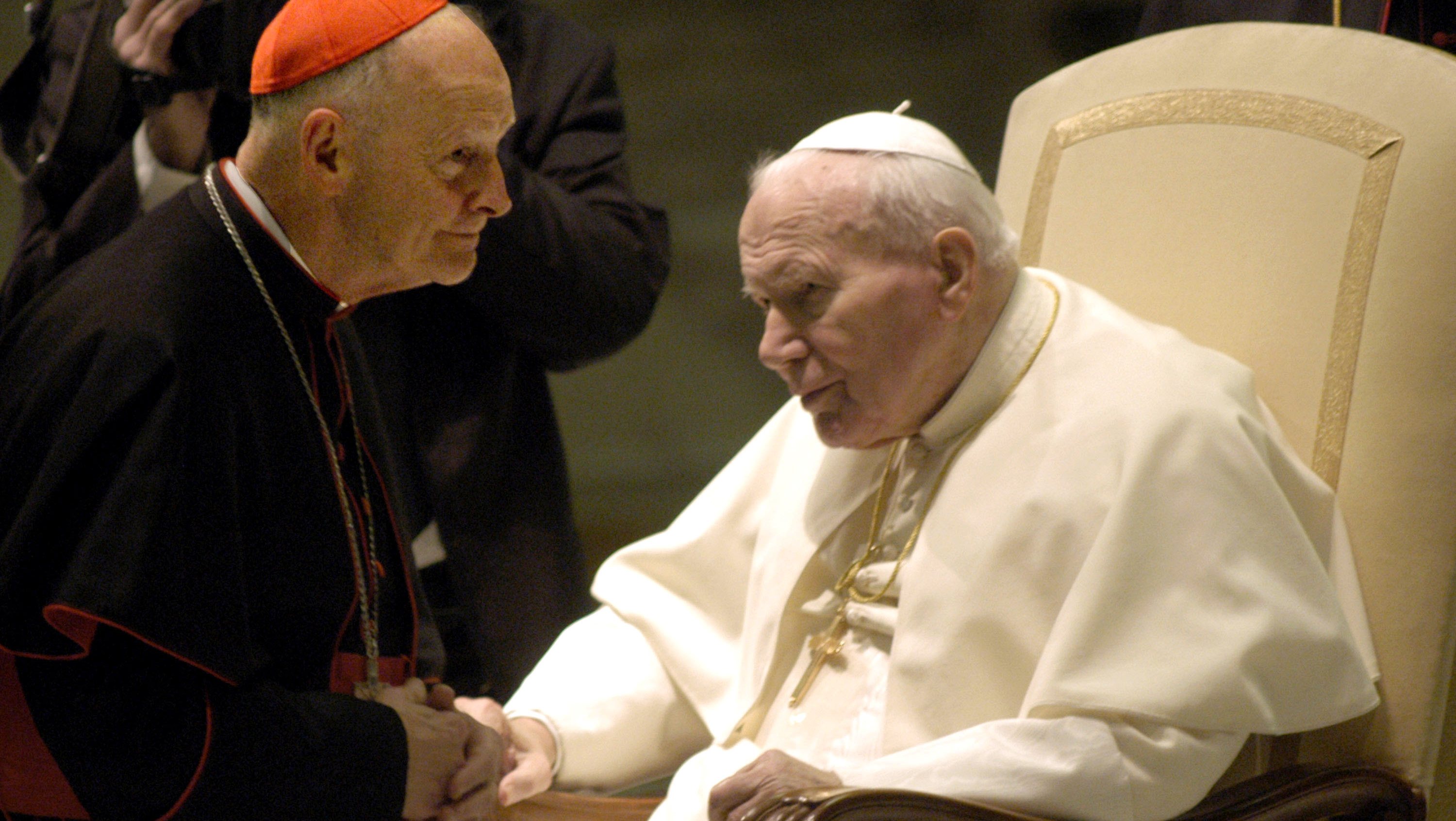 Pope John Paul II Greets Archbishop Cardinal Theodore Edgar McCarrick At Weekly General Audience