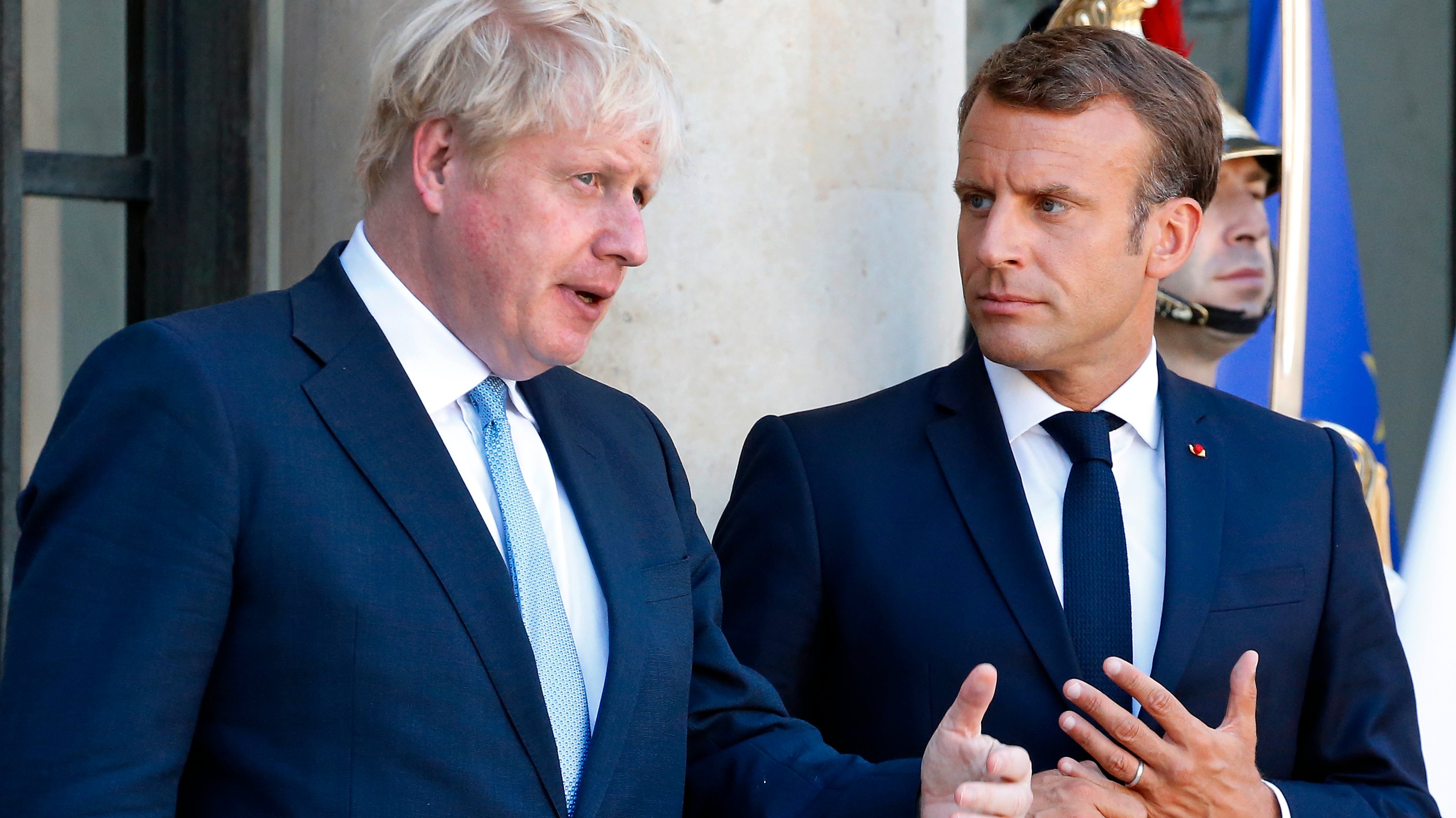 French President Emmanuel Macron Receives U.K. Prime Minister Boris Johnson At Elysee Palace In Paris