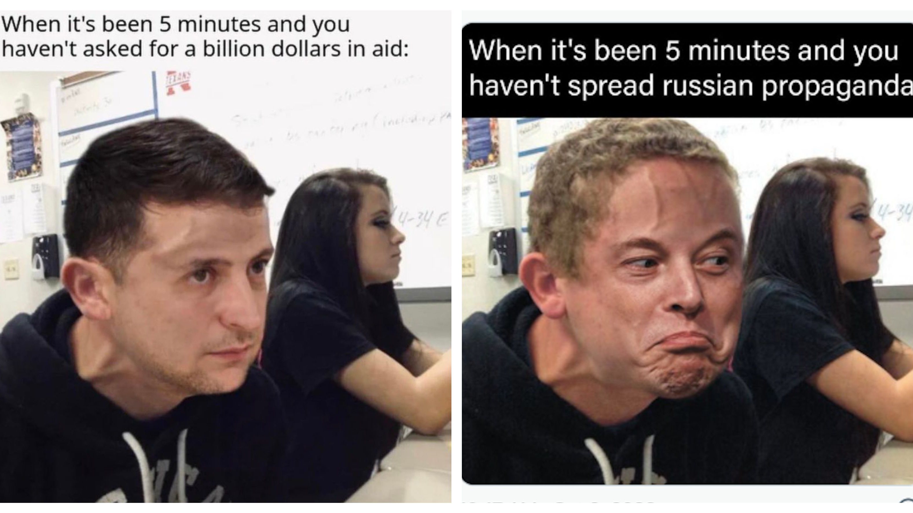 Elon Musk decidiu publicar um meme com a cara do Presidente da Ucrânia a ridicularizar com os pedidos de ajuda financeira que Zelensky tem feito desde o início da invasão russa. A resposta foi feita em termos semelhantes
