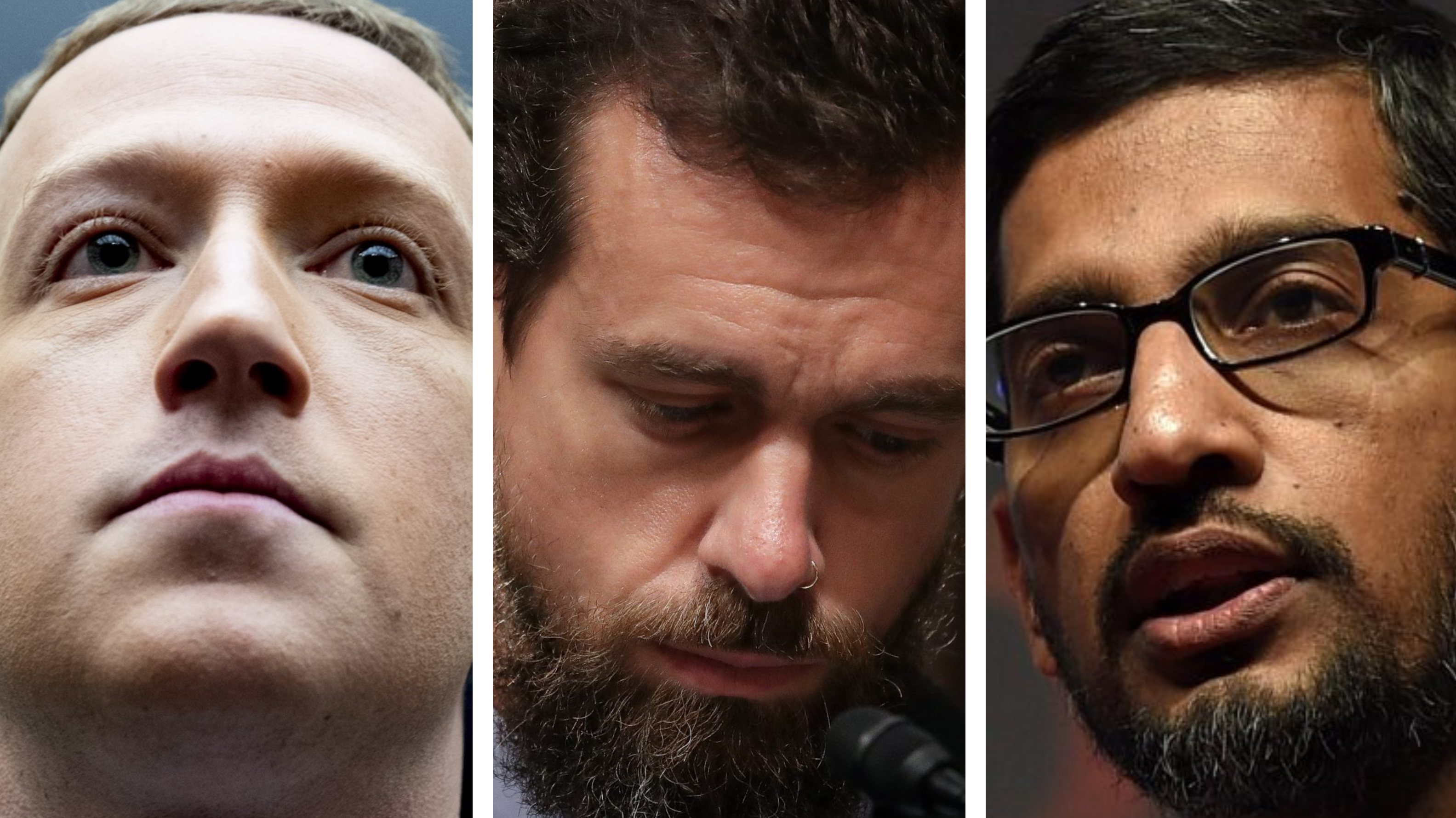 Mark Zuckerberg, do Facebook, Jack Dorsey, do Twitter, e Sundar Pichai, da Google, responderam ás questões dos congressistas por videochamada