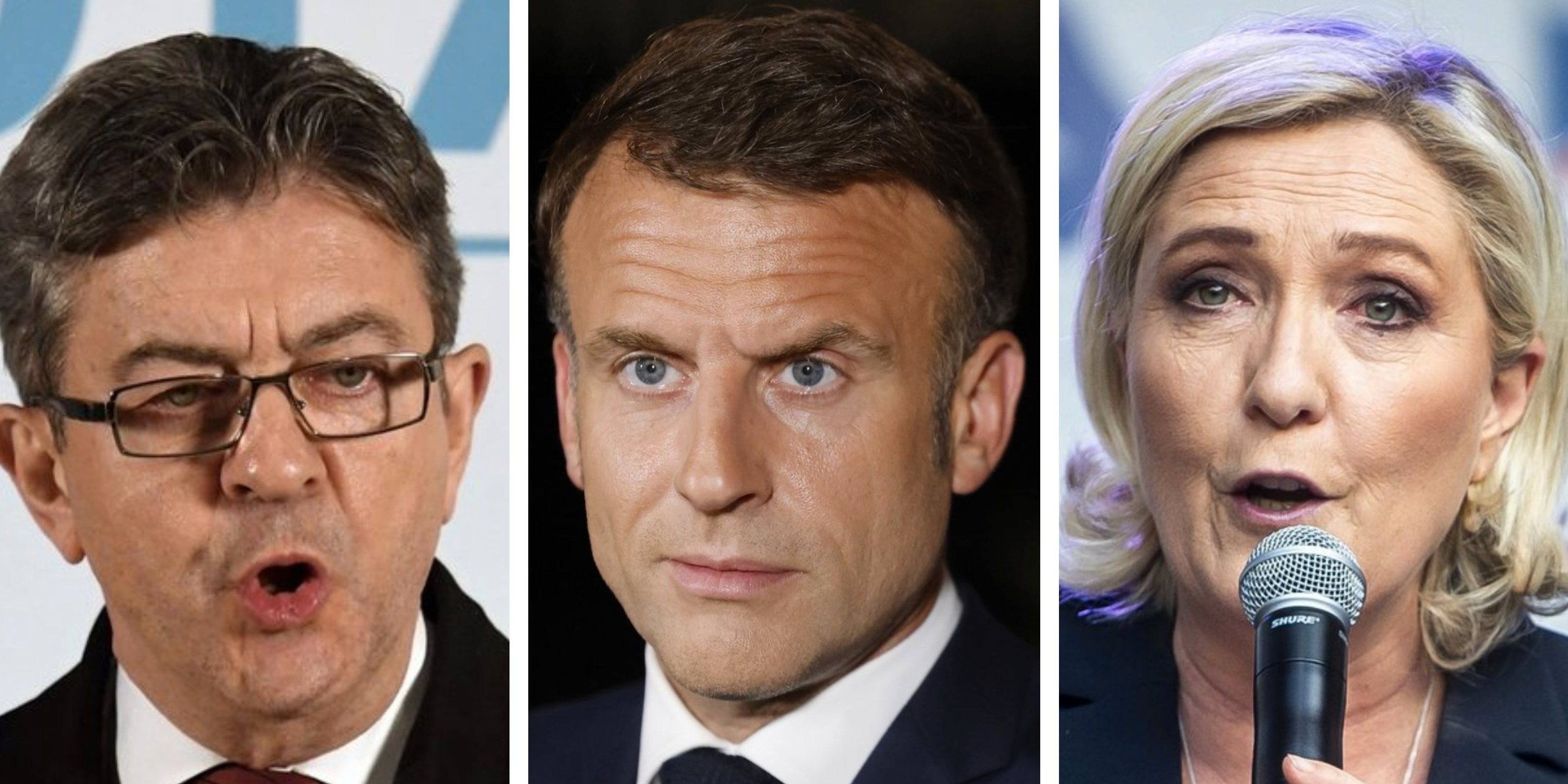 Jean-Luc Melénchon, Emmanuel Macron e Marine Le Pen