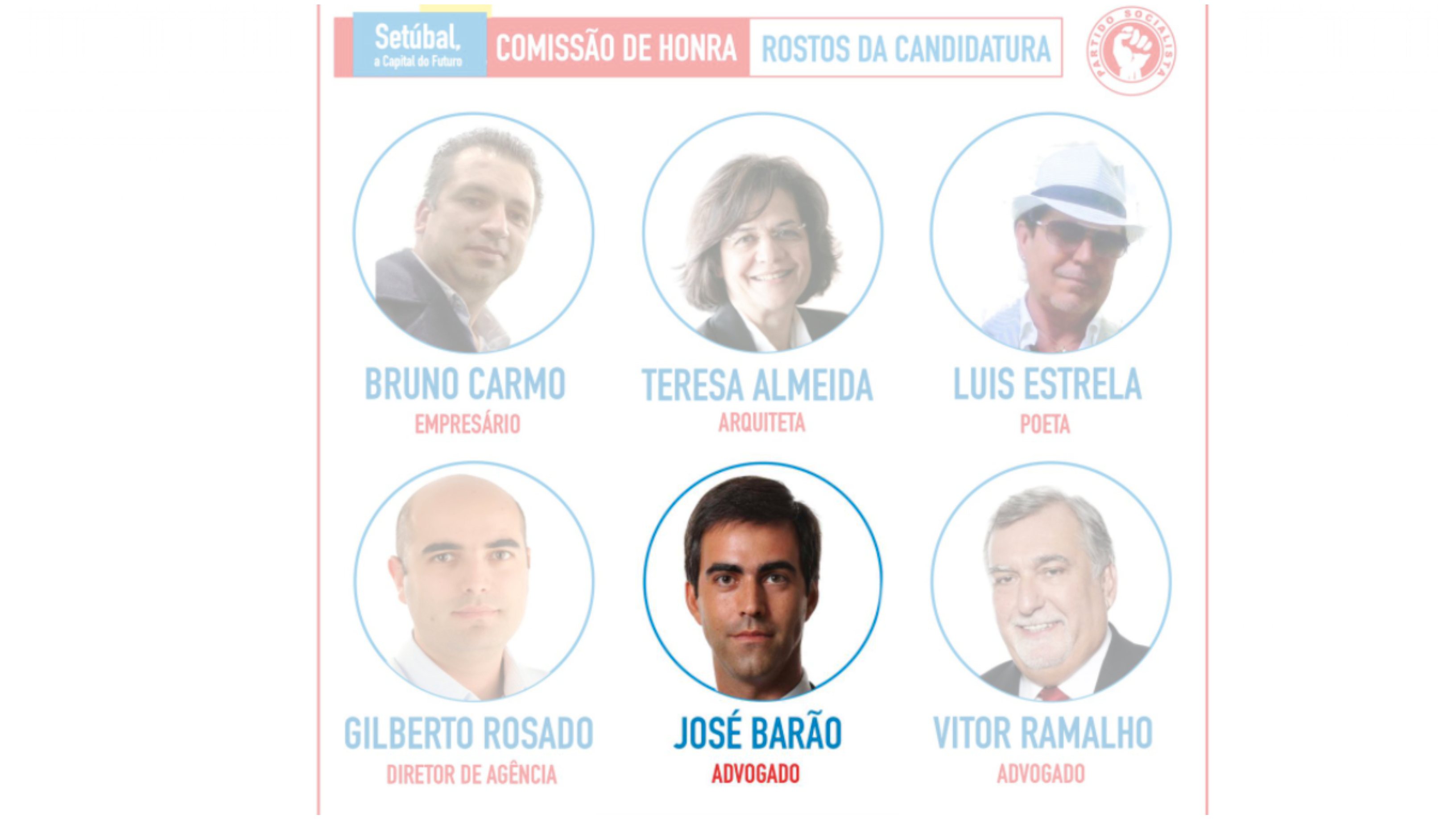 José Barão (na segunda fila, no meio) identifica-se como advogado na comissão de honra do candidato do PS