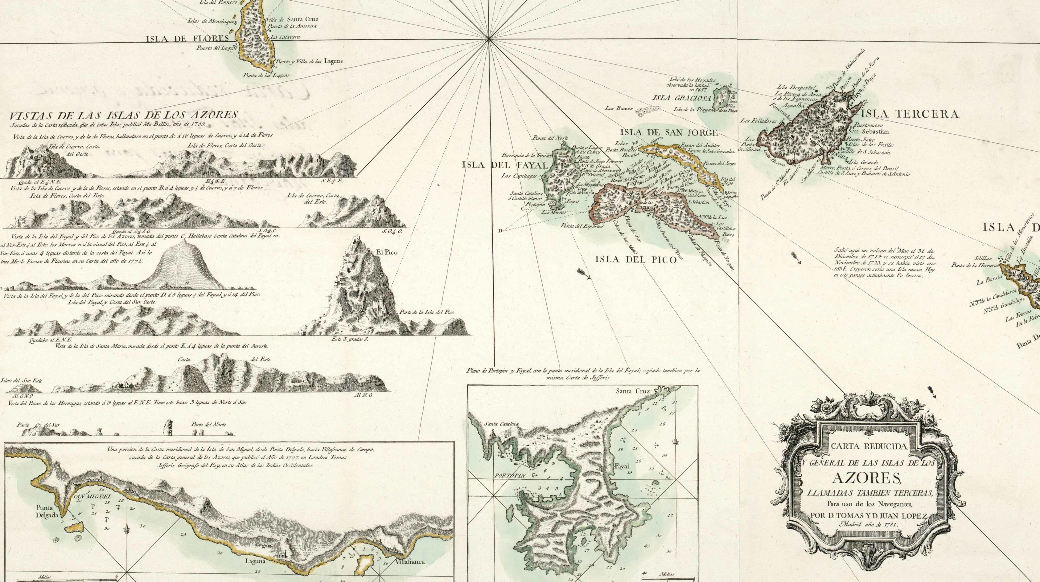 &quot;Carta reducida y general de las islas de los Azores, llamadas también Terceras, para uso de los Navegantes&quot; (1781), de Tomás López (1730-1802)