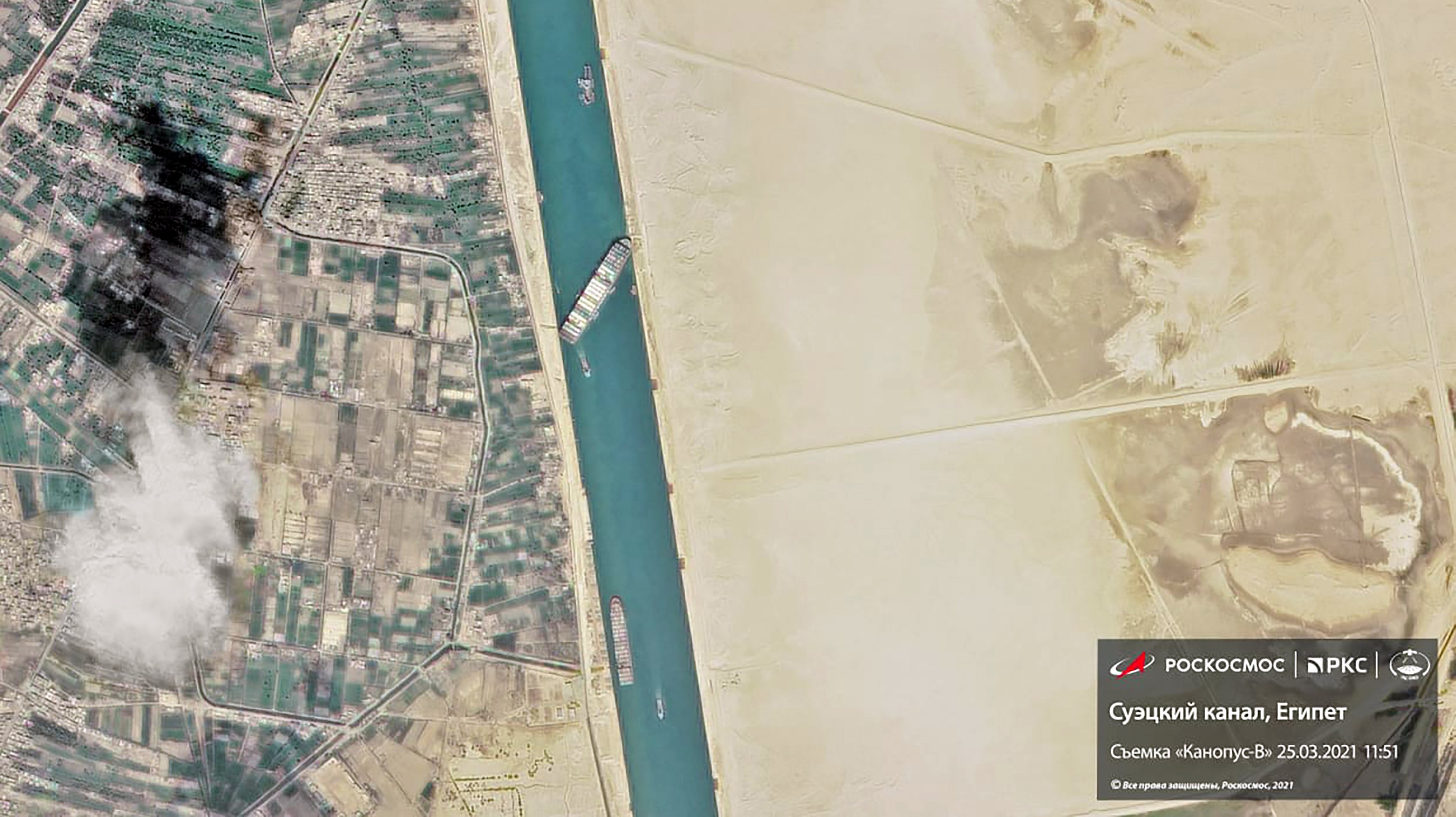 Grounded cointainer ship blocks Suez Canal in Egypt