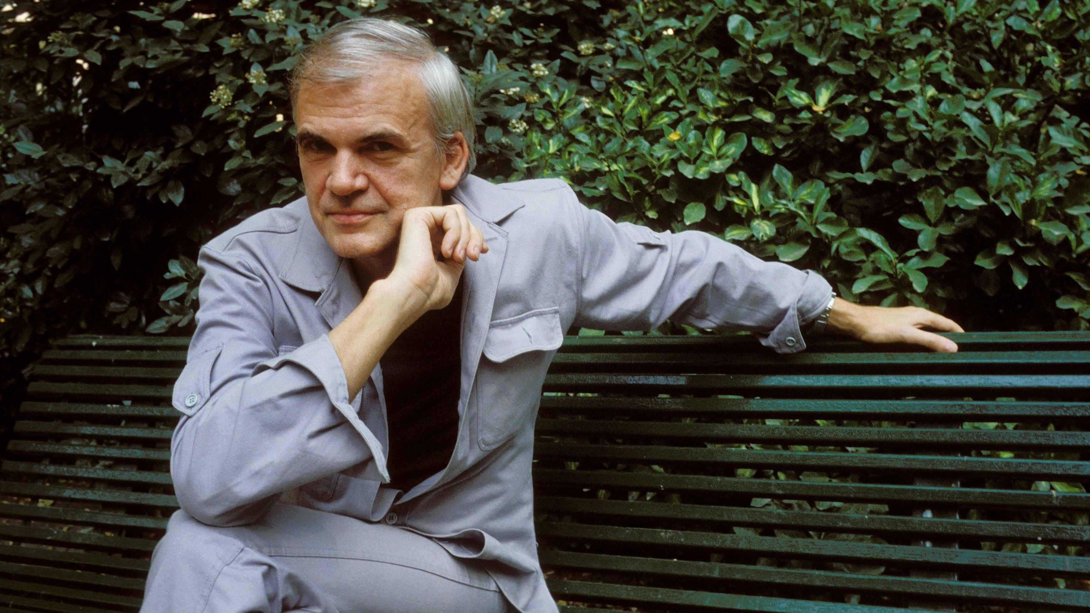 The close-up of Milan Kundera, NB 186204, in Paris, France on August 02nd, 1984